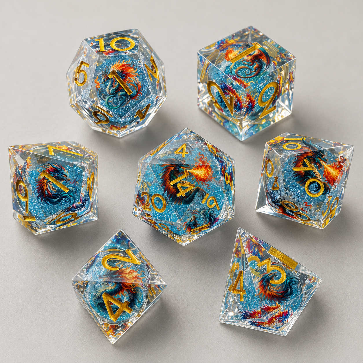 Set de dés fantastiques en résine dragon liquide core