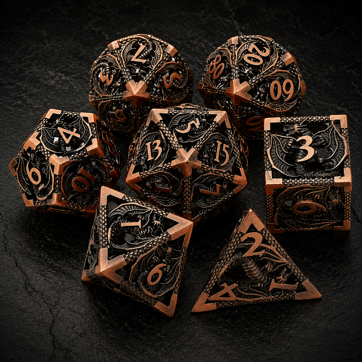 Set de dés en métal Dragon, en métal creux