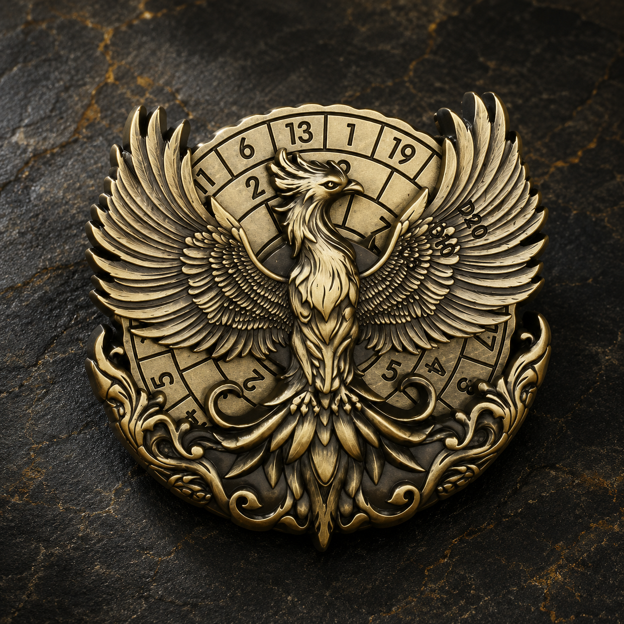 Dé rotatif Phénix en bronze et en métal