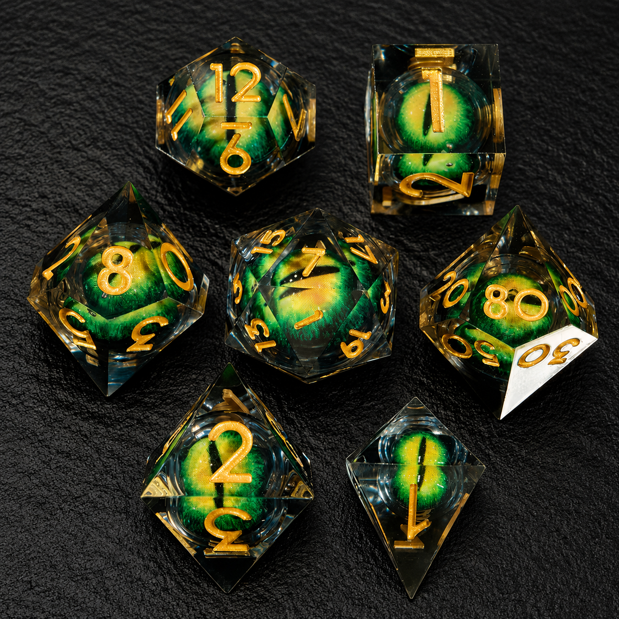 Set de Dés Polyédriques Résine oiel de dragon vert 