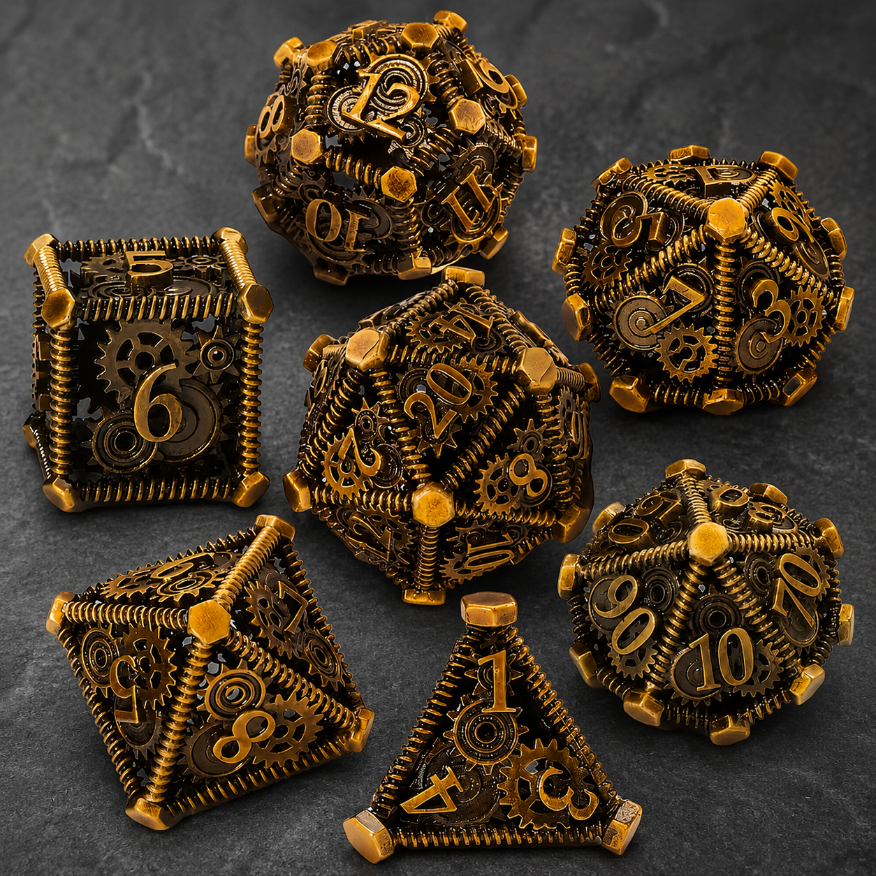 Set de dés JDR, steampunk en métal creux