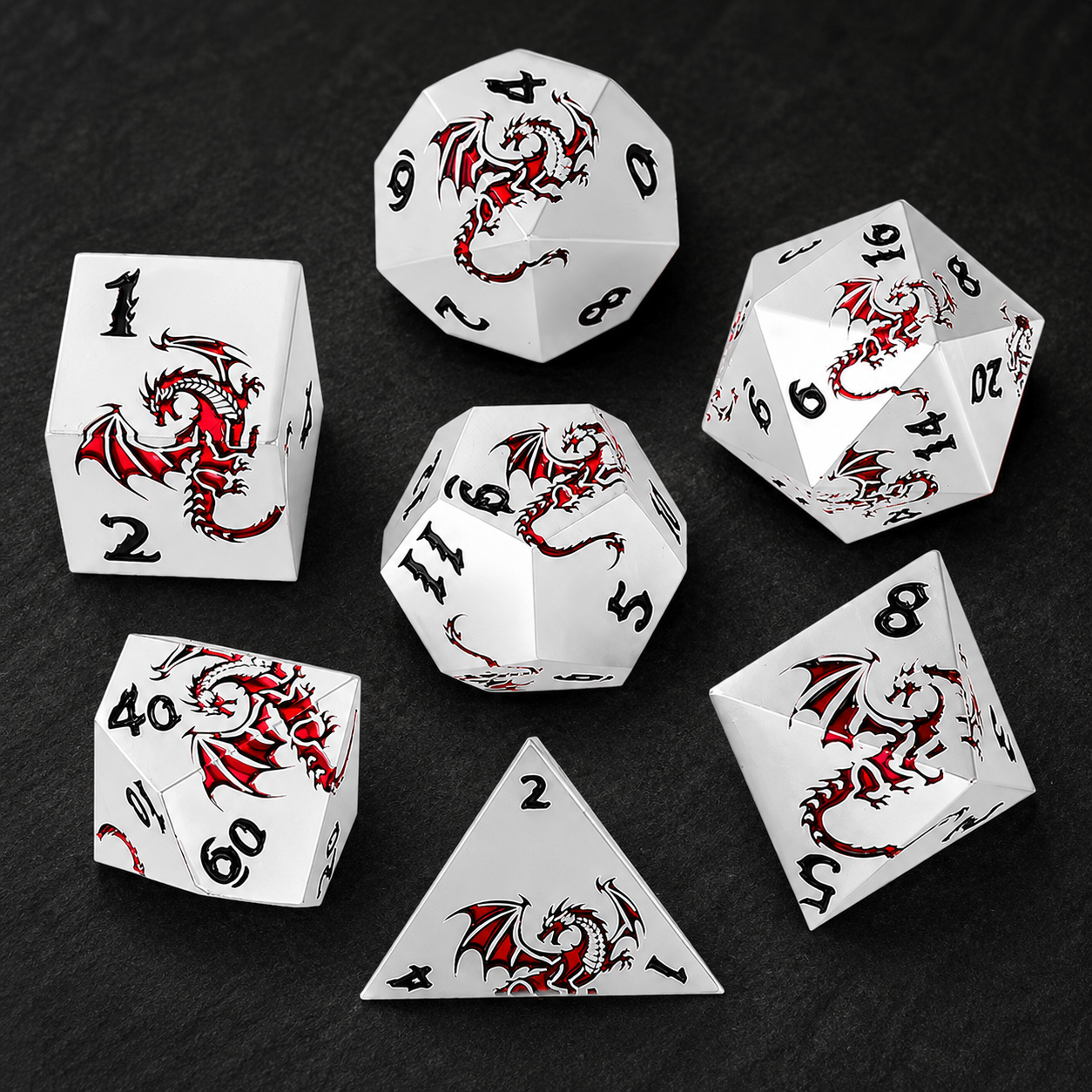 Set de Dés Blanc Dragon Rouge