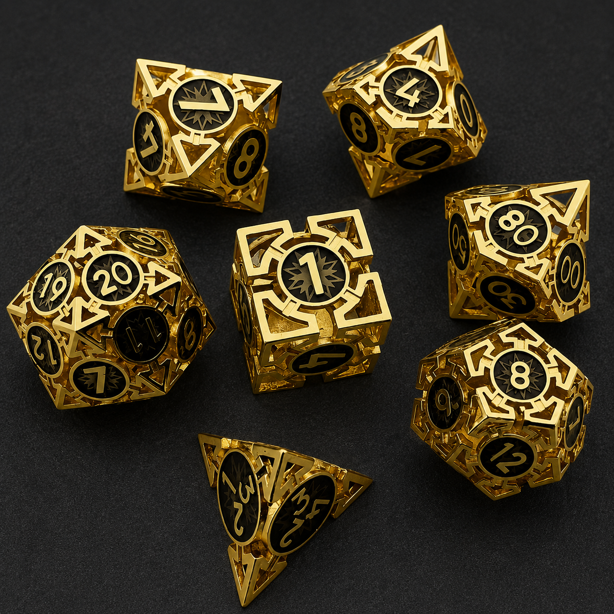 Set de Dés Métalliques Dorés, Forgé or Impérial