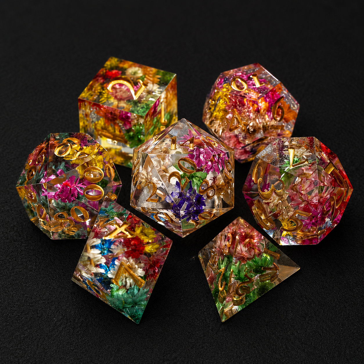 Set de dés en résine fleurs séchées