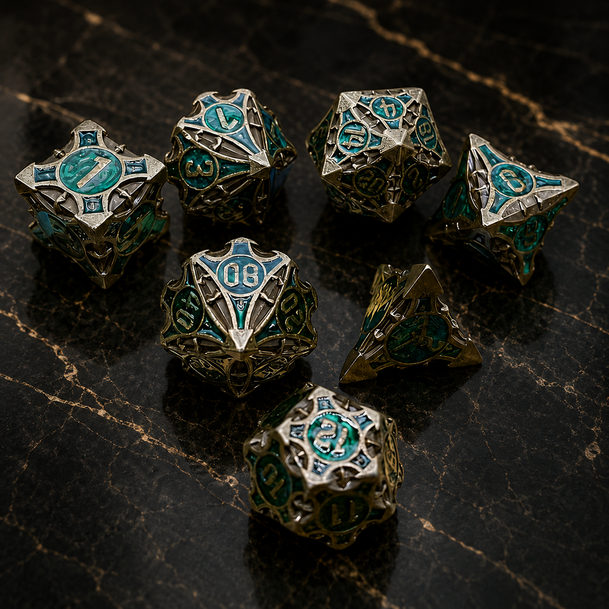 Set de dés métalliques JDR, Astral émeraude