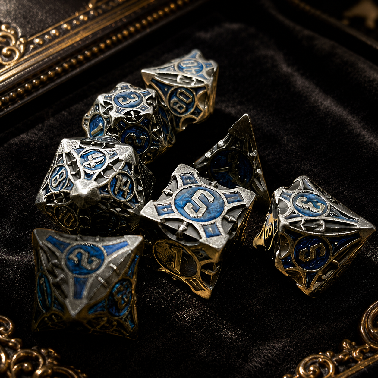 Set de Dés Métalliques Fantaisie, Arcanes Azur 