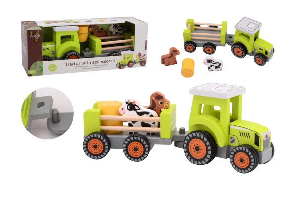 Houten tractor met accessoires