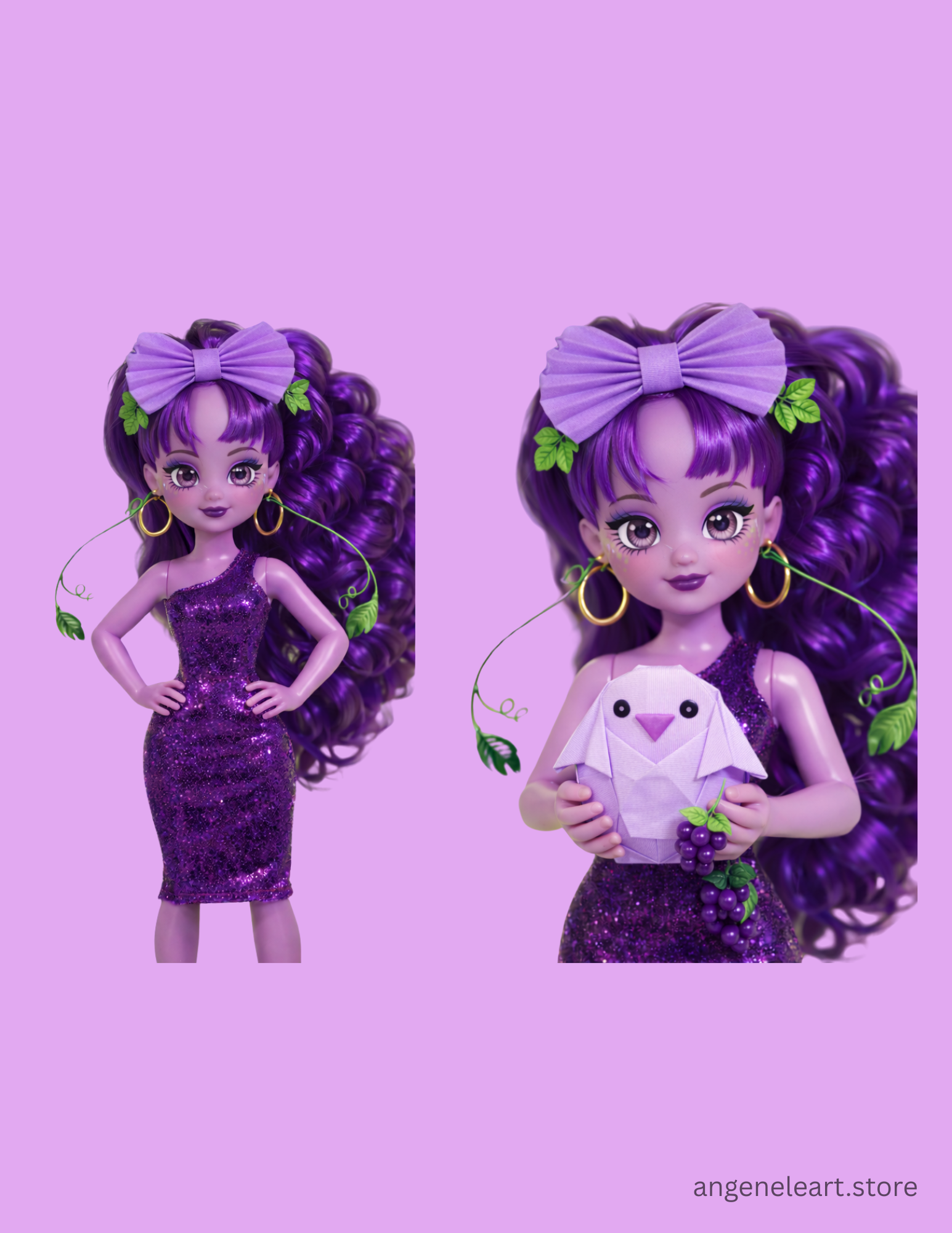Matching Bow and Pet Chick Grape Themed 
