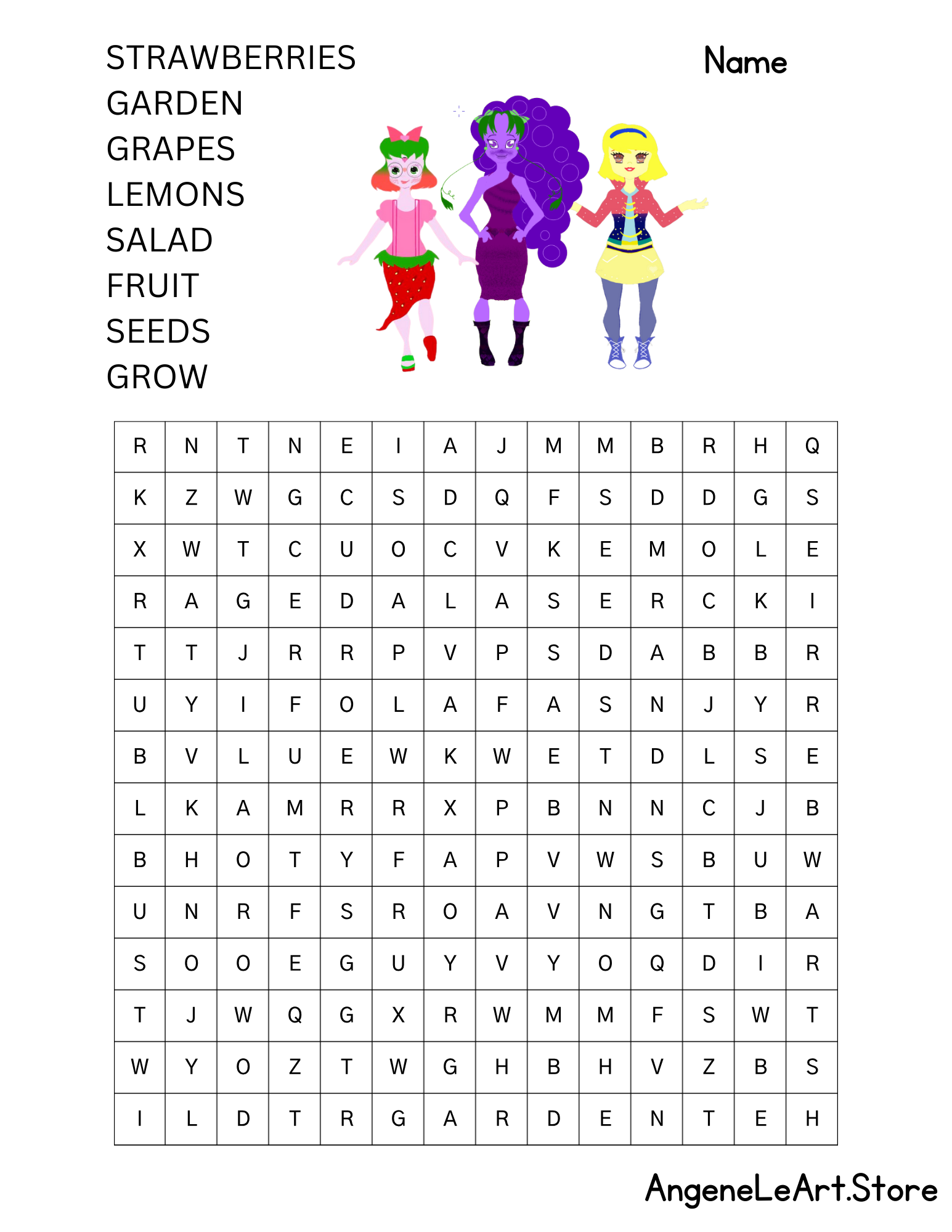Fruit & Garden Word Search Puzzle With Key