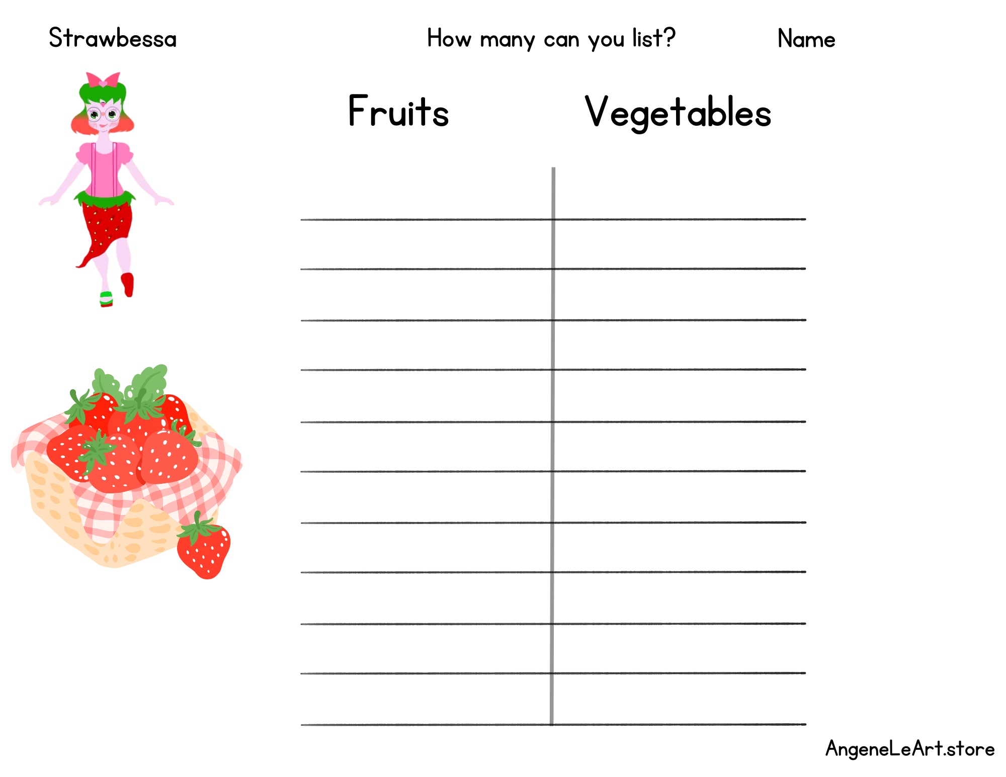 Strawbessa Fruits and Vegetables Worksheet