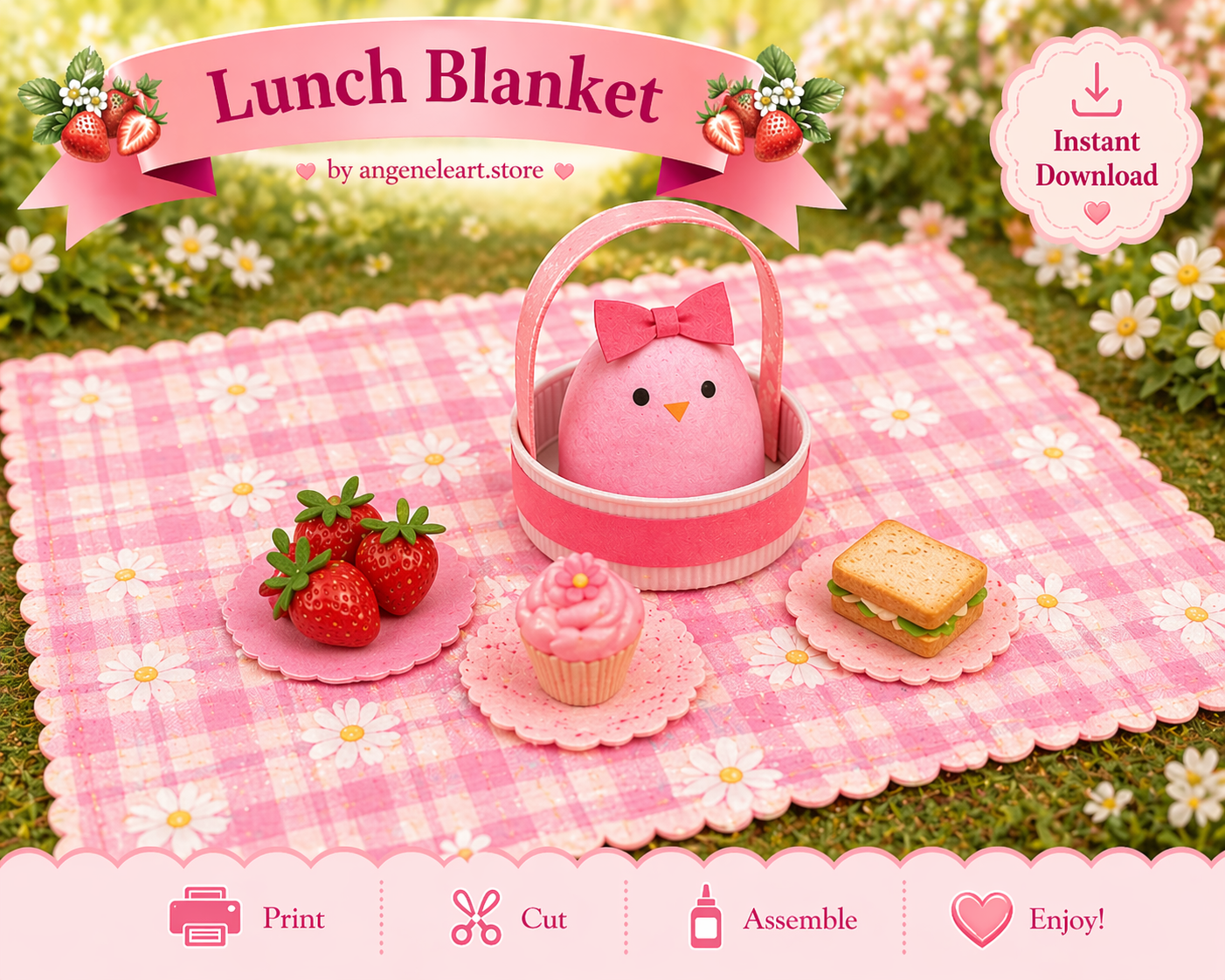 Strawberry Theme Dollhouse Picnic Craft BLANKET ONLY