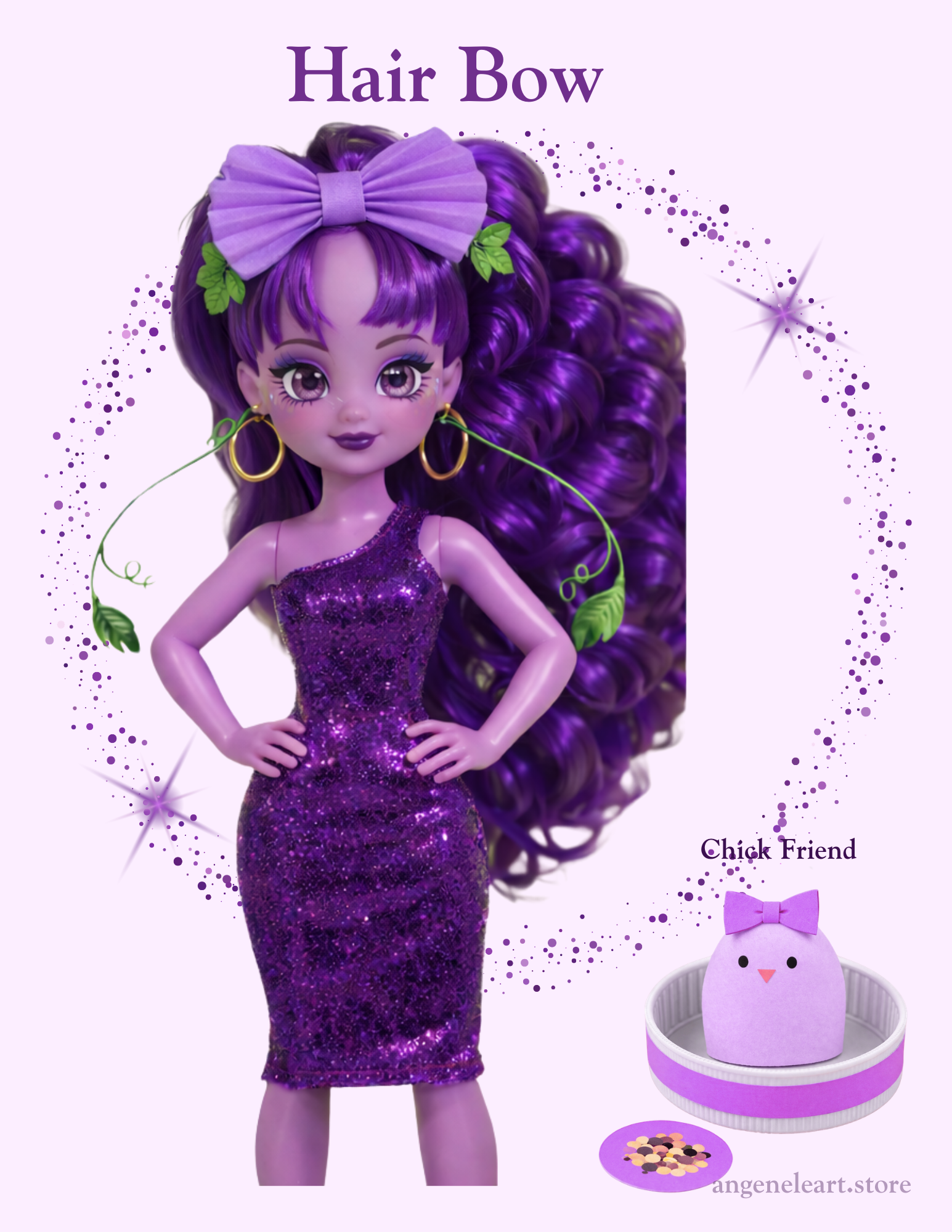 Matching Bow and Pet Chick Grape Themed 