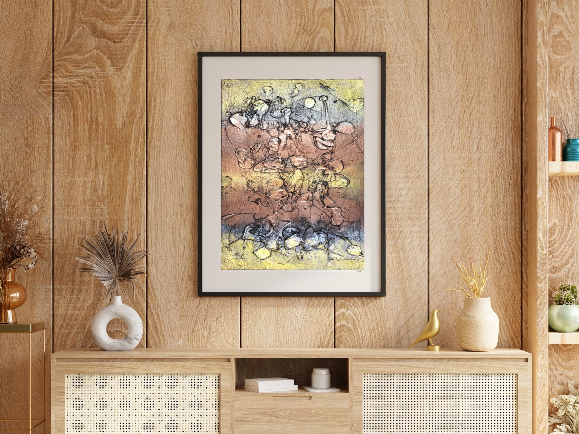 Gold Brown Abstract Art | Metallic Wall Print 