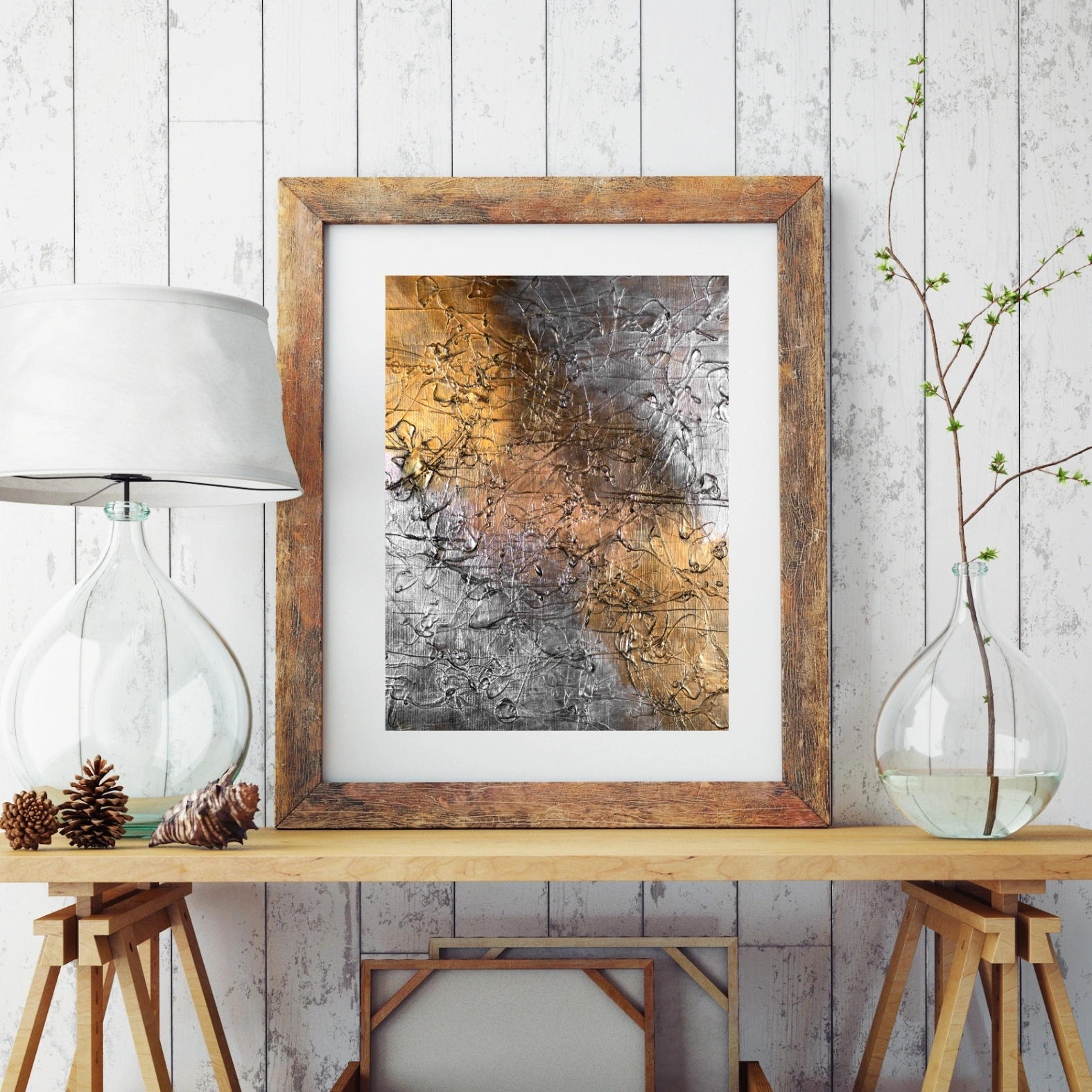 Gold Silver Texture Wall Art | Hand Painted Digital Download