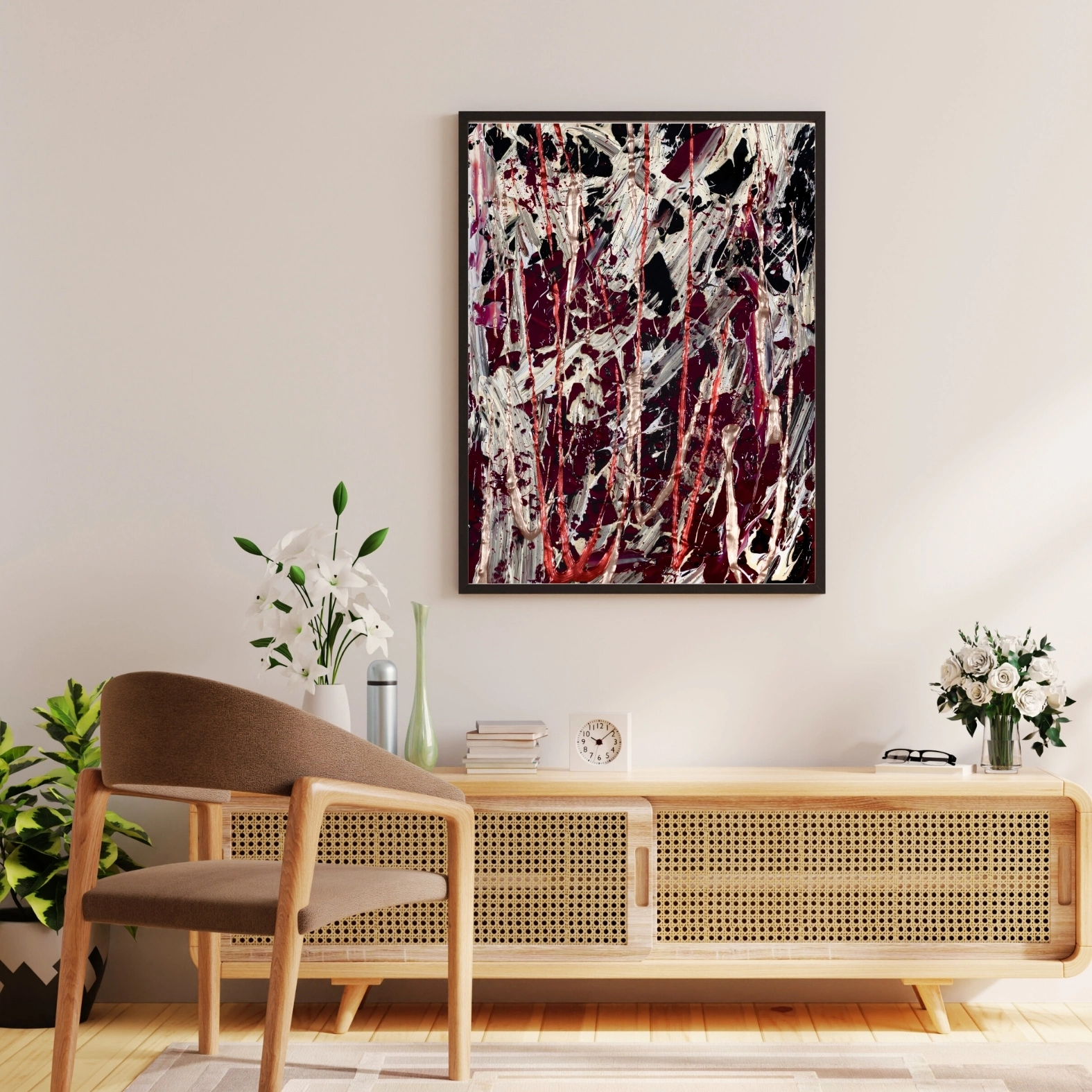 Red Burgundy Drip Art Print | Metallic Abstract Wall Art 