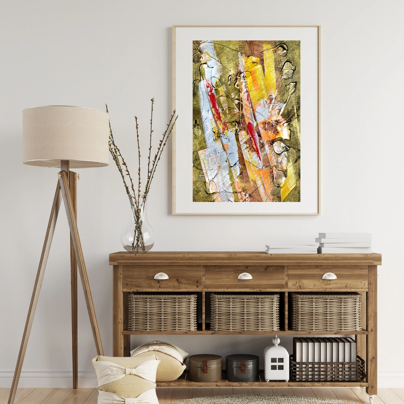 Red Gold Sky Art | Textured Abstract Printable Art