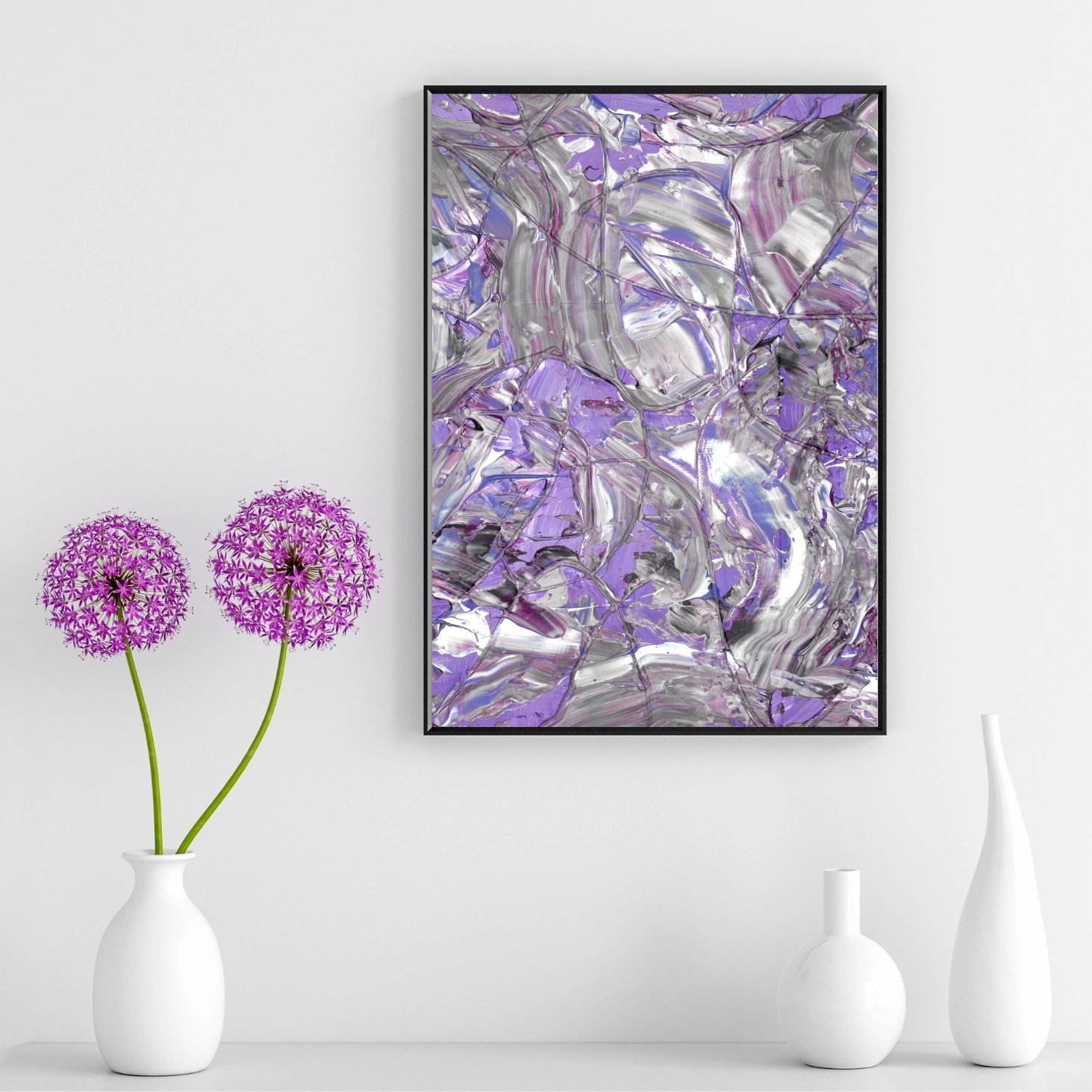 Lavender Silver Abstract Print | Metallic Purple Wall Art