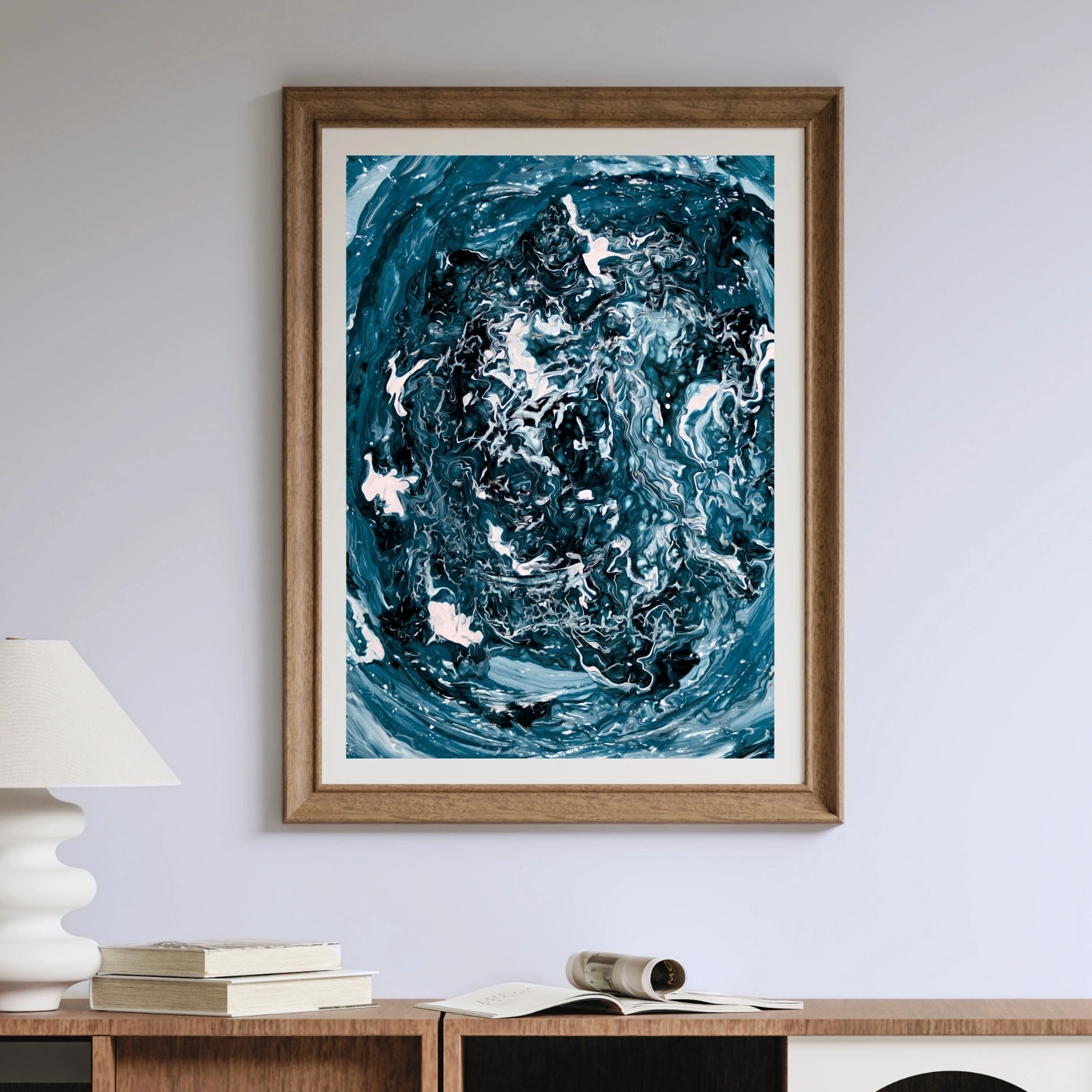 Swirling Ocean Abstract Print | Teal White Wall Art