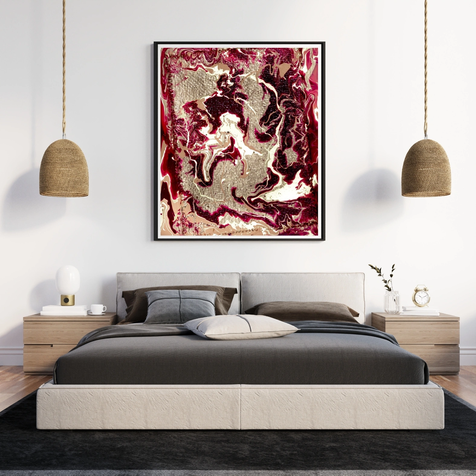 Burgundy Gold Abstract Print | Metallic Texture Wall Art 