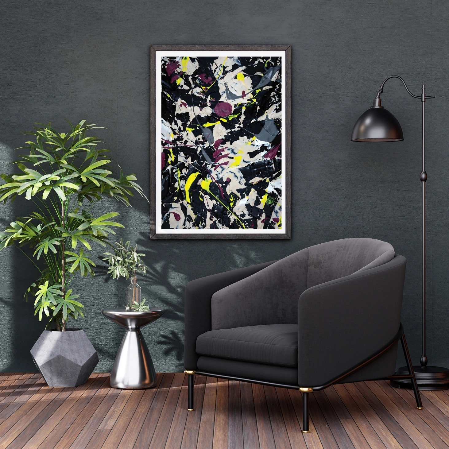 Black Yellow Abstract Art | Electric Energy Wall Decor