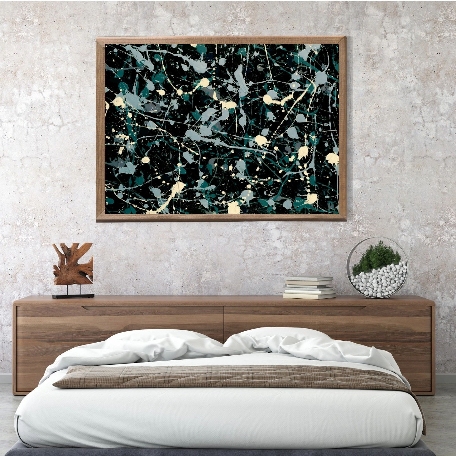 Teal Black Splatter Art | Modern Beige Digital Download