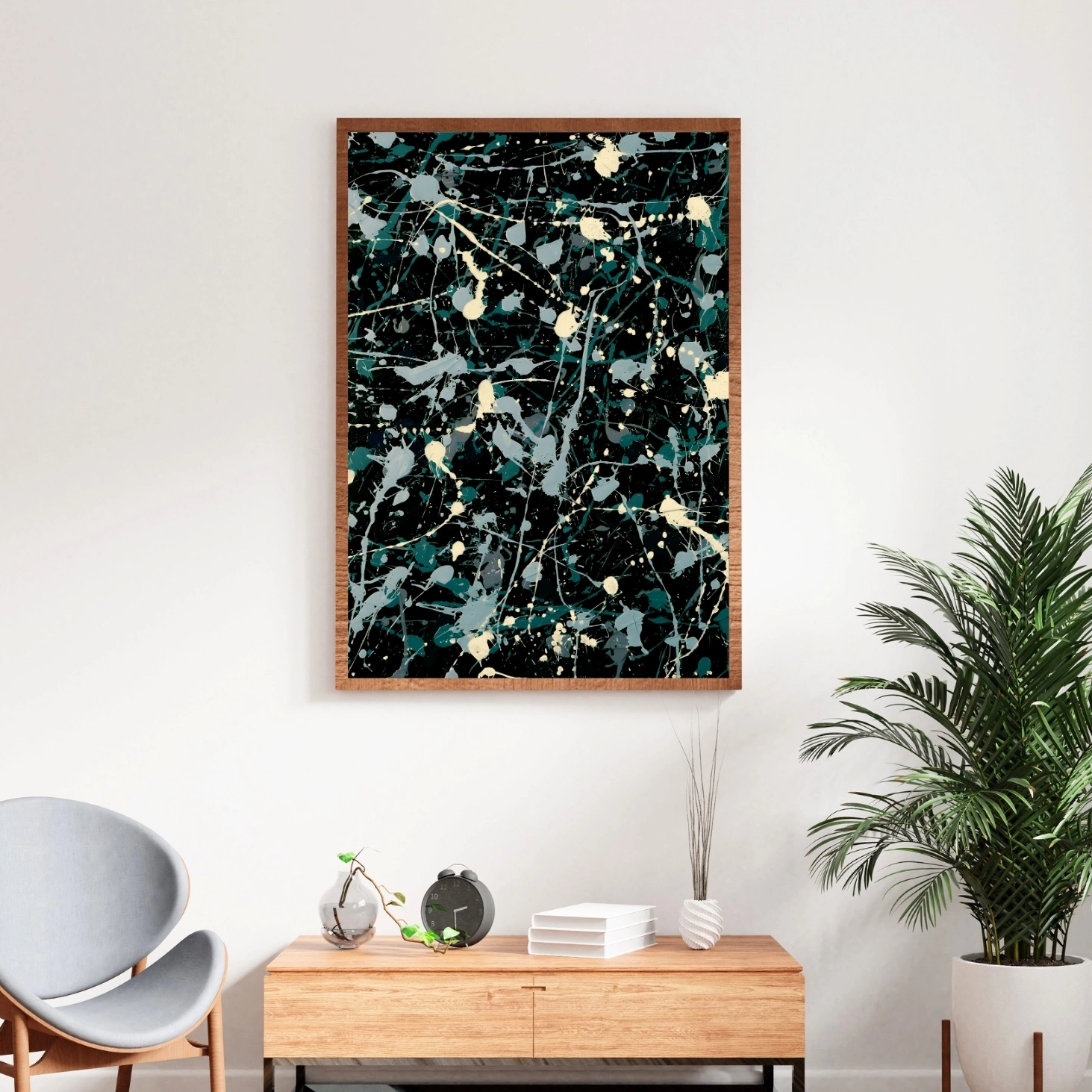 Teal Black Splatter Art | Modern Beige Digital Download