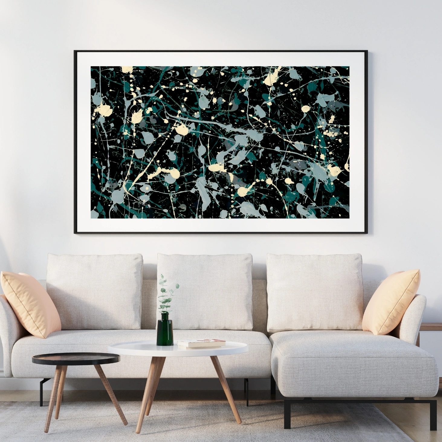 Teal Black Splatter Art | Modern Beige Digital Download