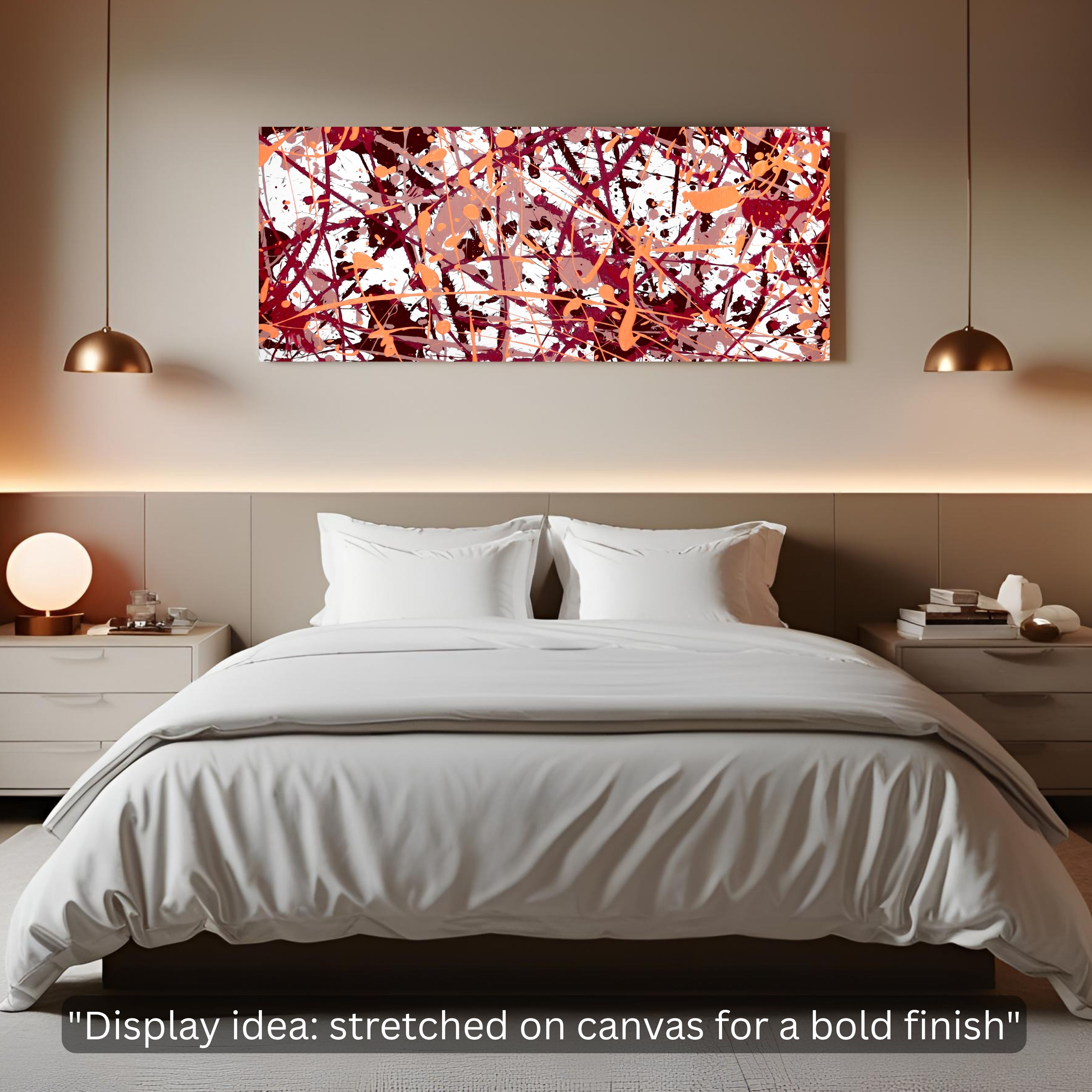 Red Orange Pink Wall Art | Splatter Abstract Digital Print 