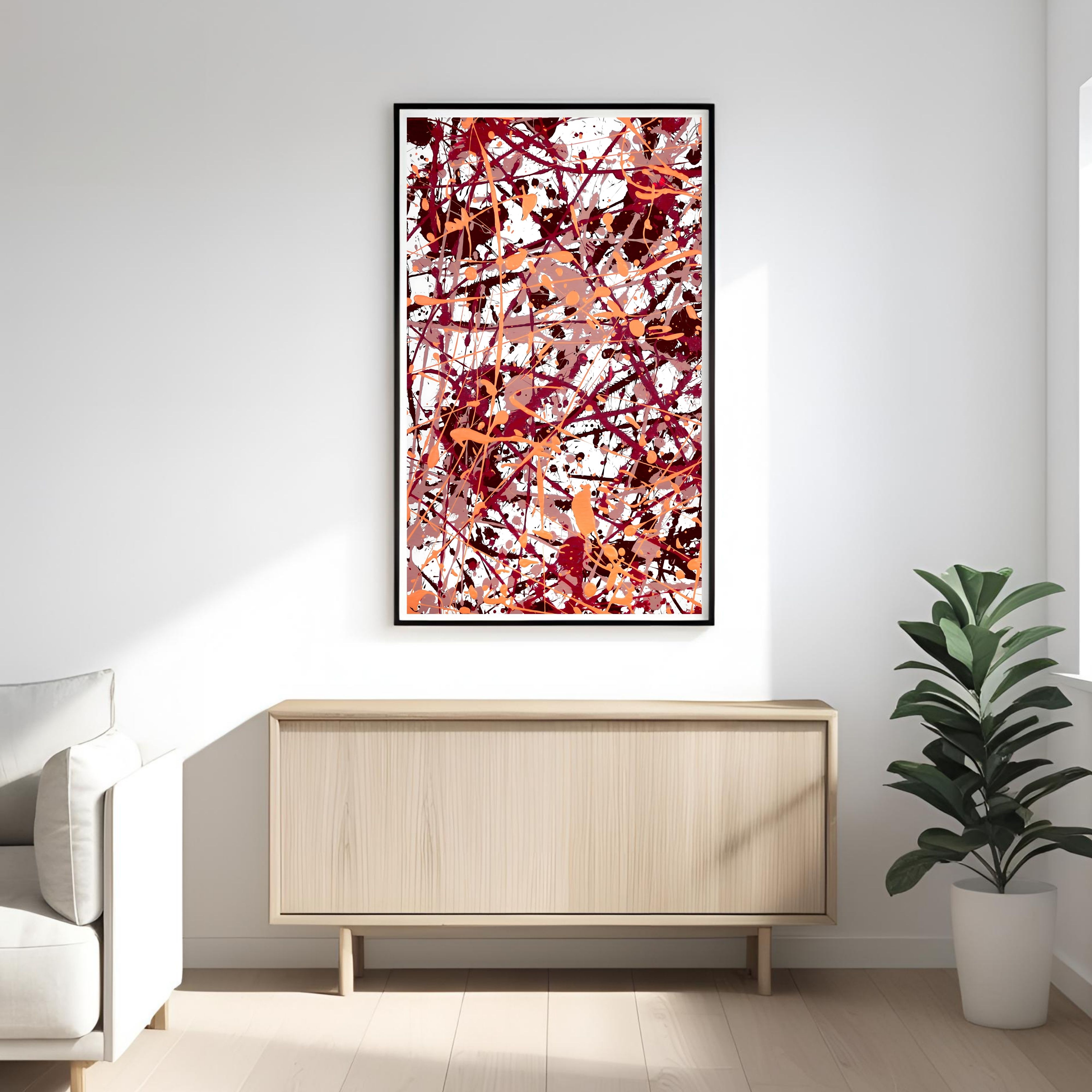 Red Orange Pink Wall Art | Splatter Abstract Digital Print 