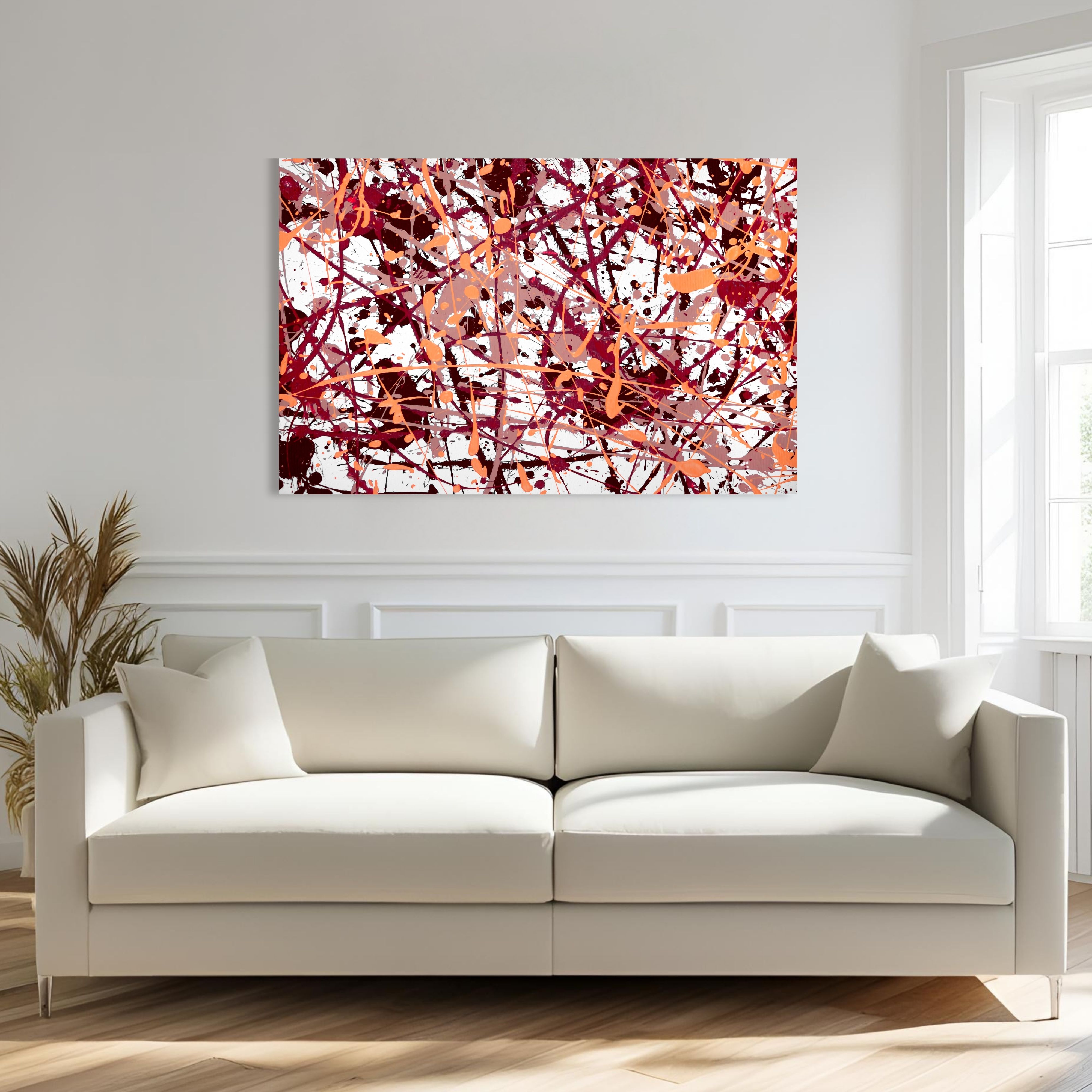 Red Orange Pink Wall Art | Splatter Abstract Digital Print 