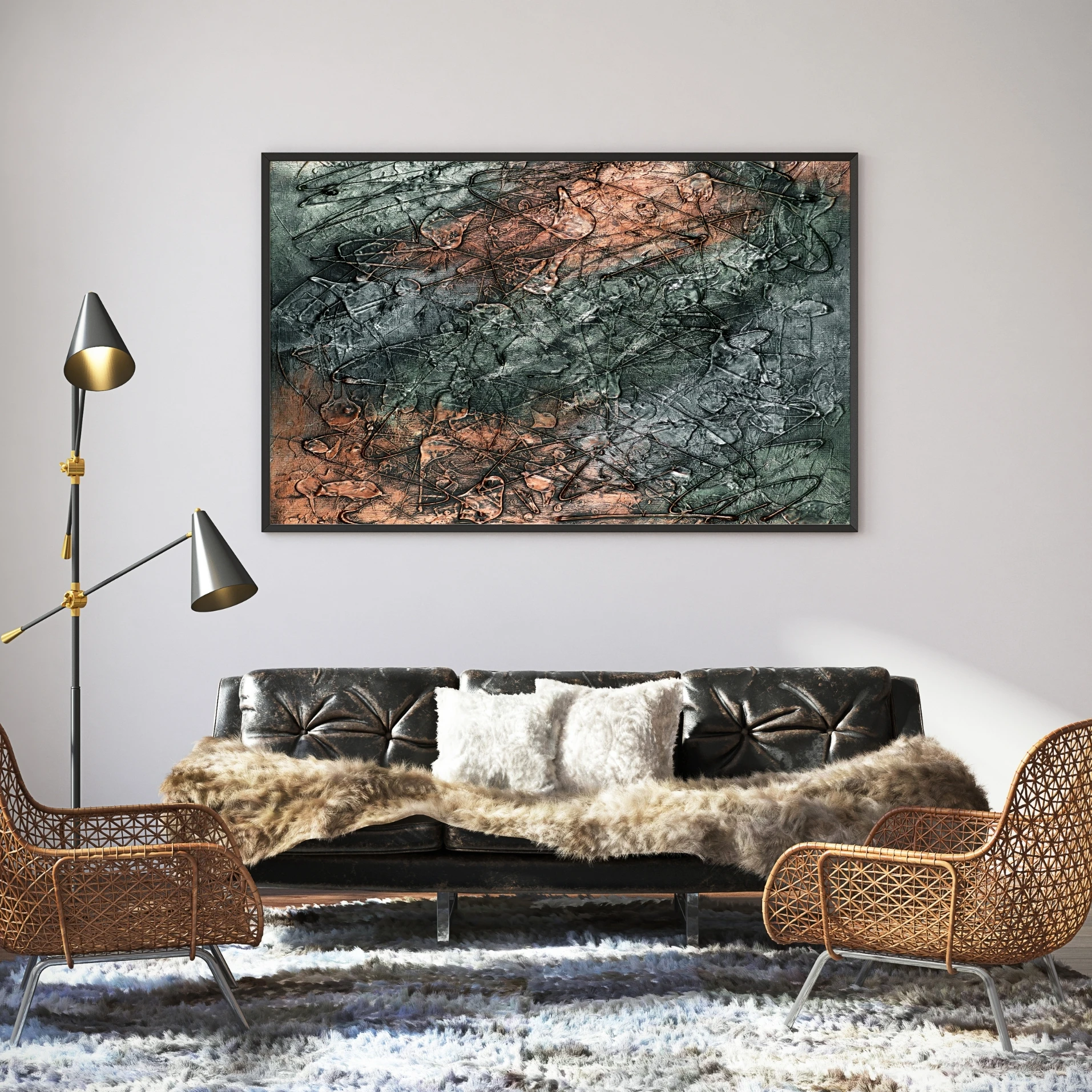 Textured Rust Shadow Abstract Art | Earthy Green Brown Gray Decor