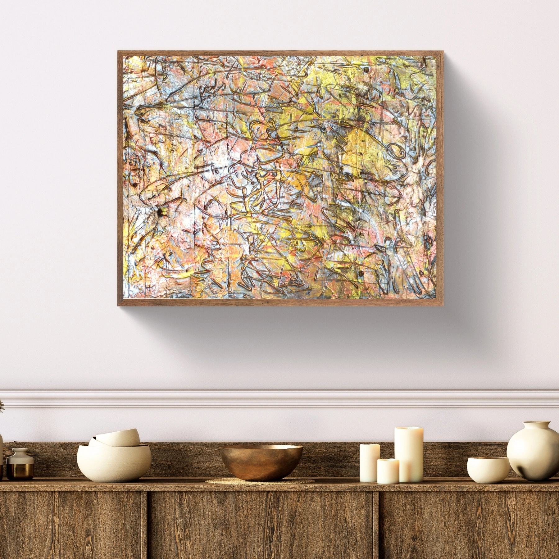 Metallic Golden Abstract Wall Art | Warm Yellow Copper Decor