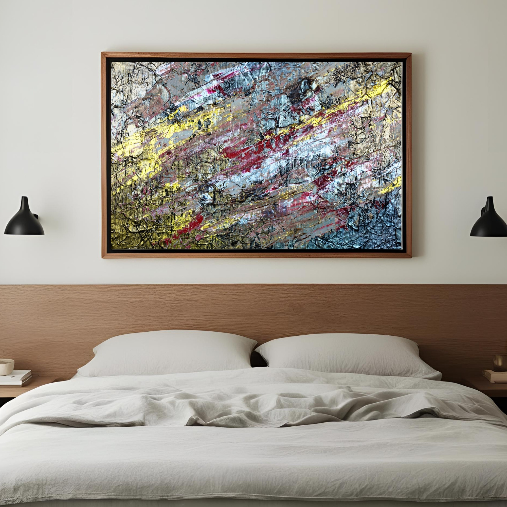 Gold Red Metallic Wall Art | Textured Abstract Digital Print