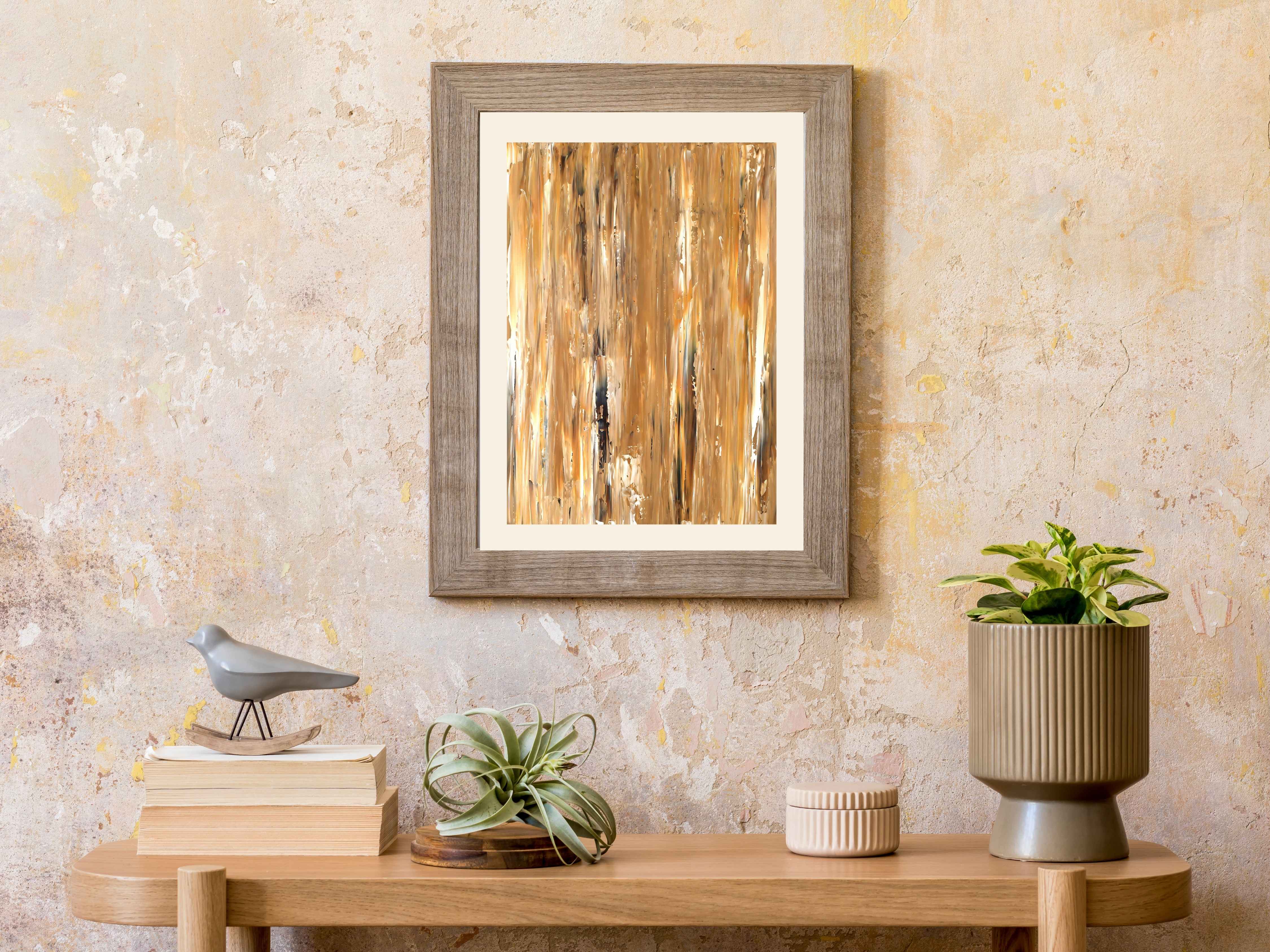 Golden Wood Grain Art Print | Hand-Painted Abstract Digital