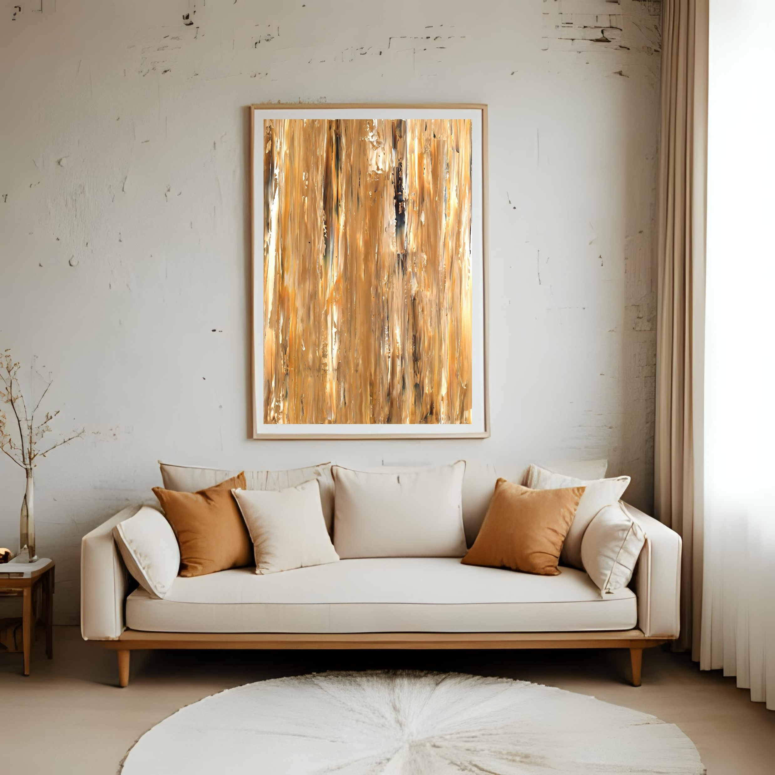 Golden Wood Grain Art Print | Hand-Painted Abstract Digital