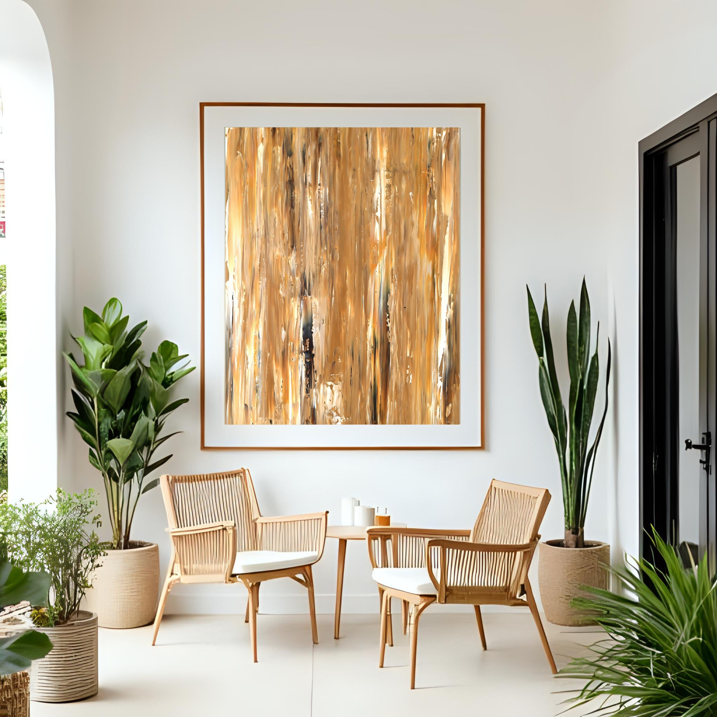 Golden Wood Grain Art Print | Hand-Painted Abstract Digital