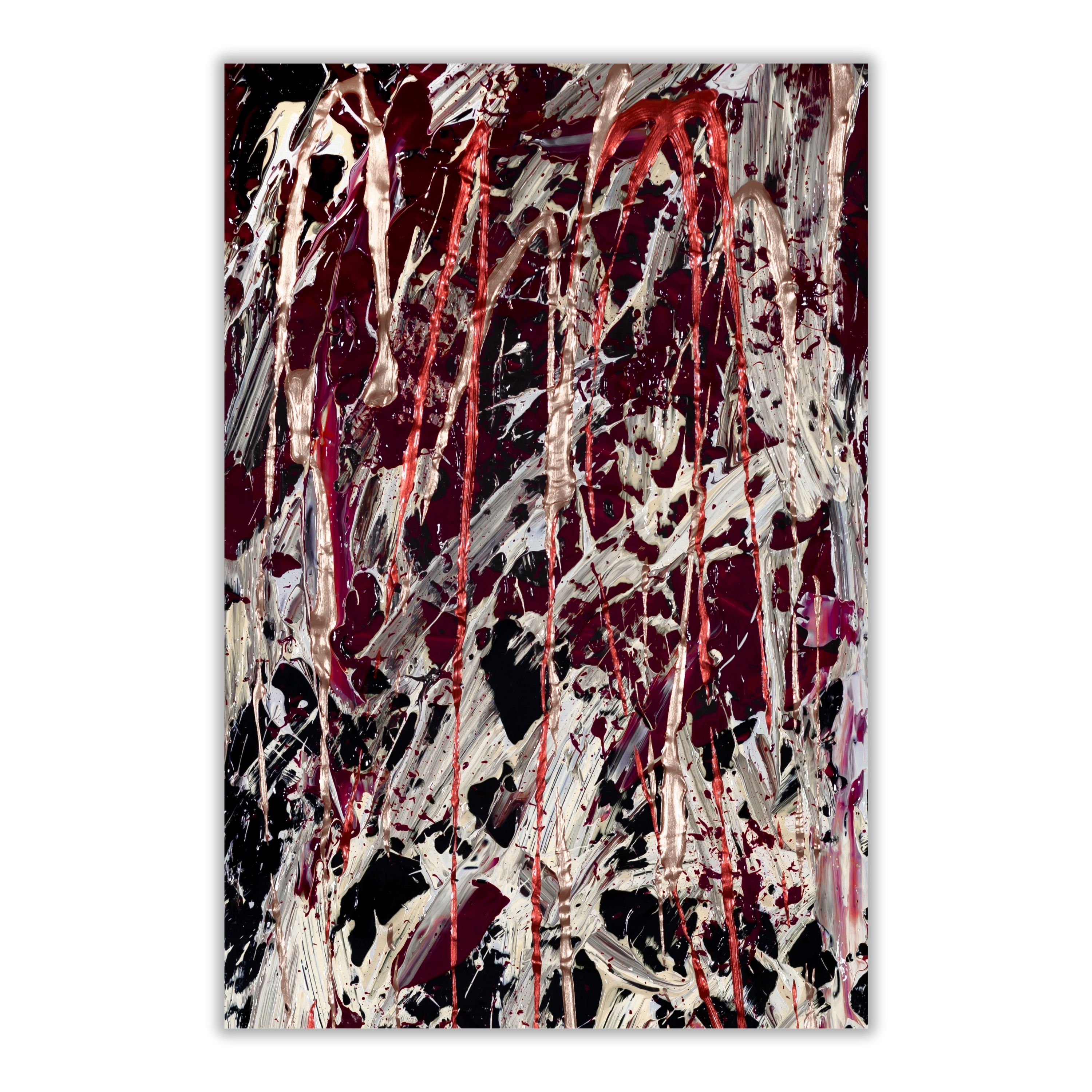 Red Burgundy Drip Art Print | Metallic Abstract Wall Art