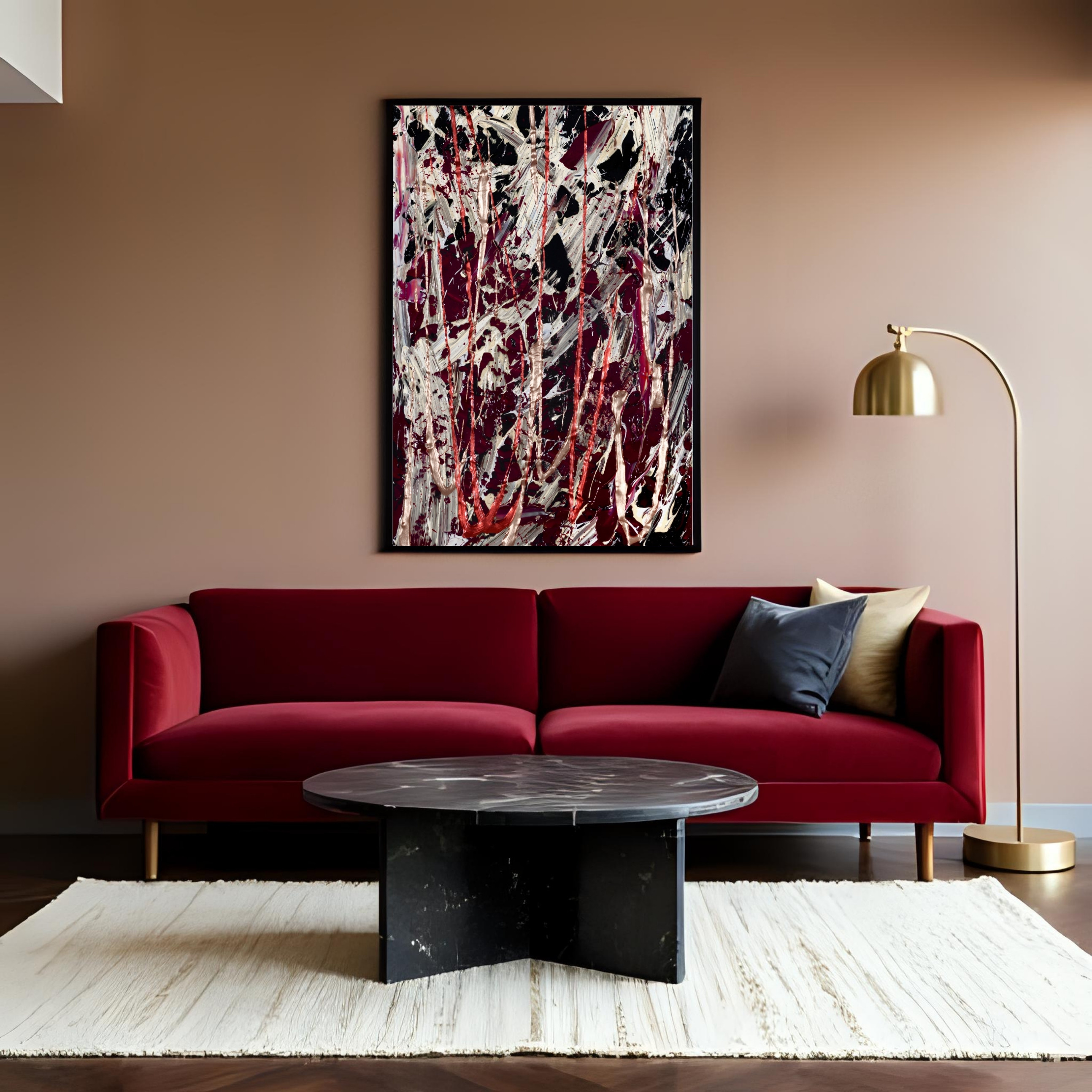Red Burgundy Drip Art Print | Metallic Abstract Wall Art 