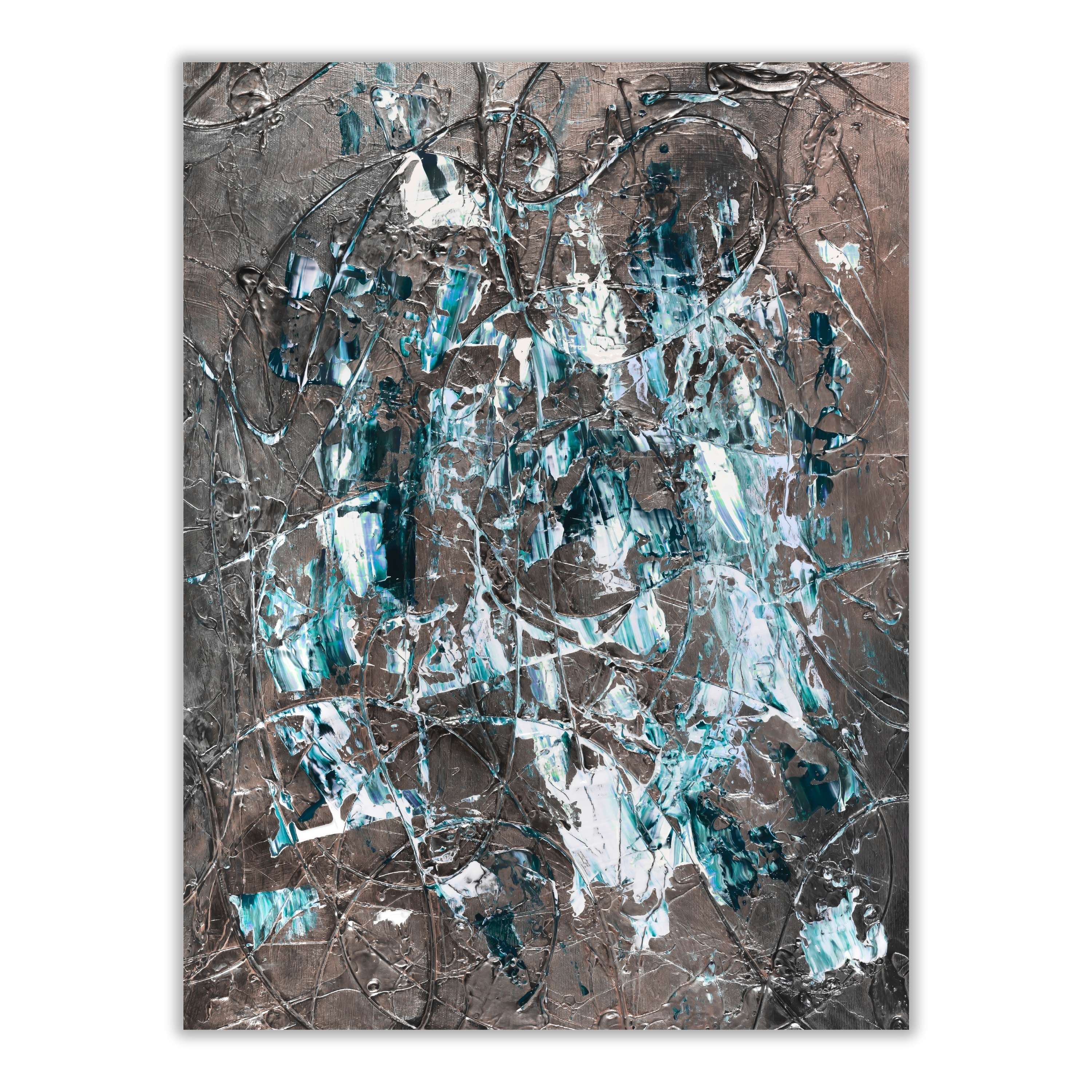 Teal Silver Ocean Wall Art | Textured Abstract Digital Print
