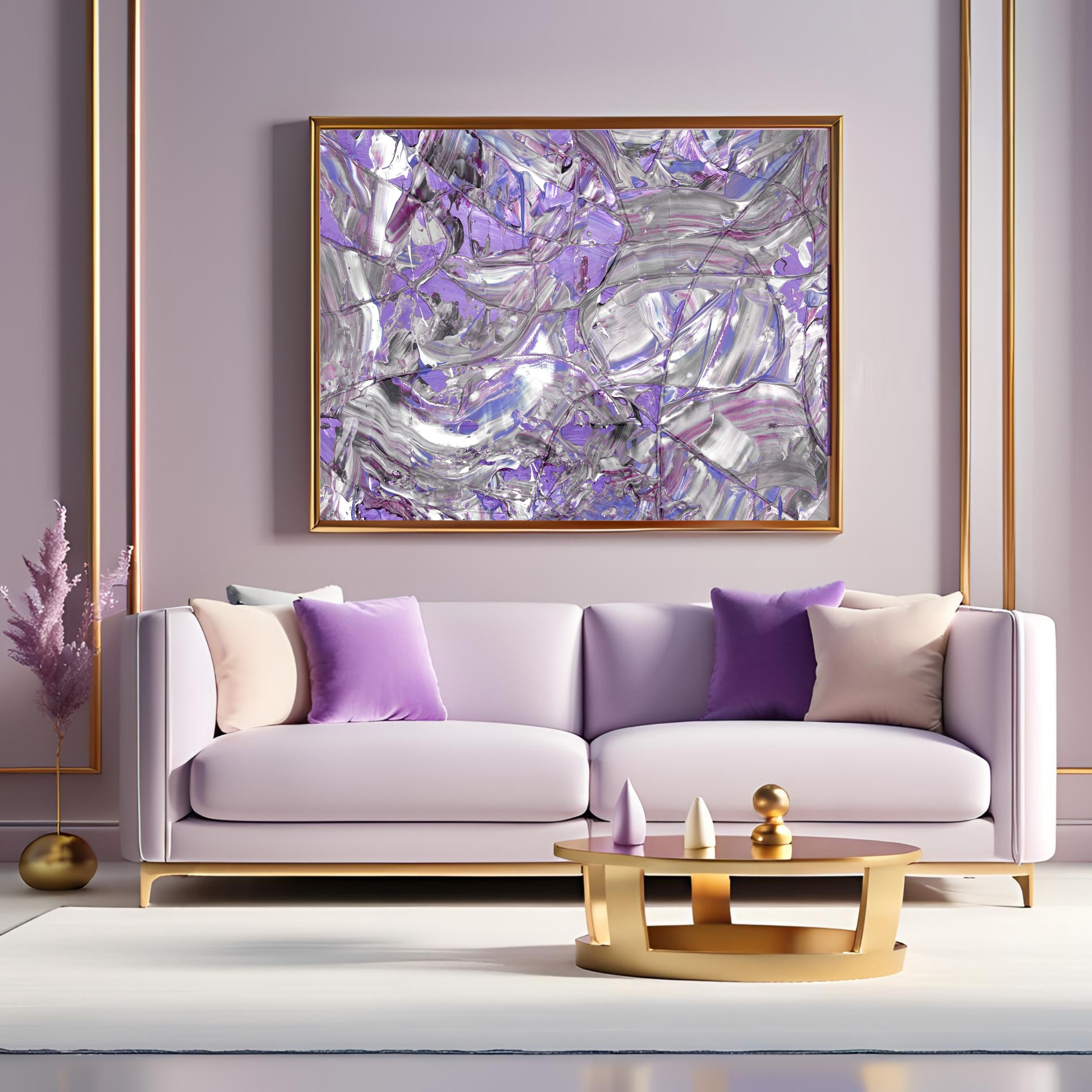 Lavender Silver Abstract Print | Metallic Purple Wall Art