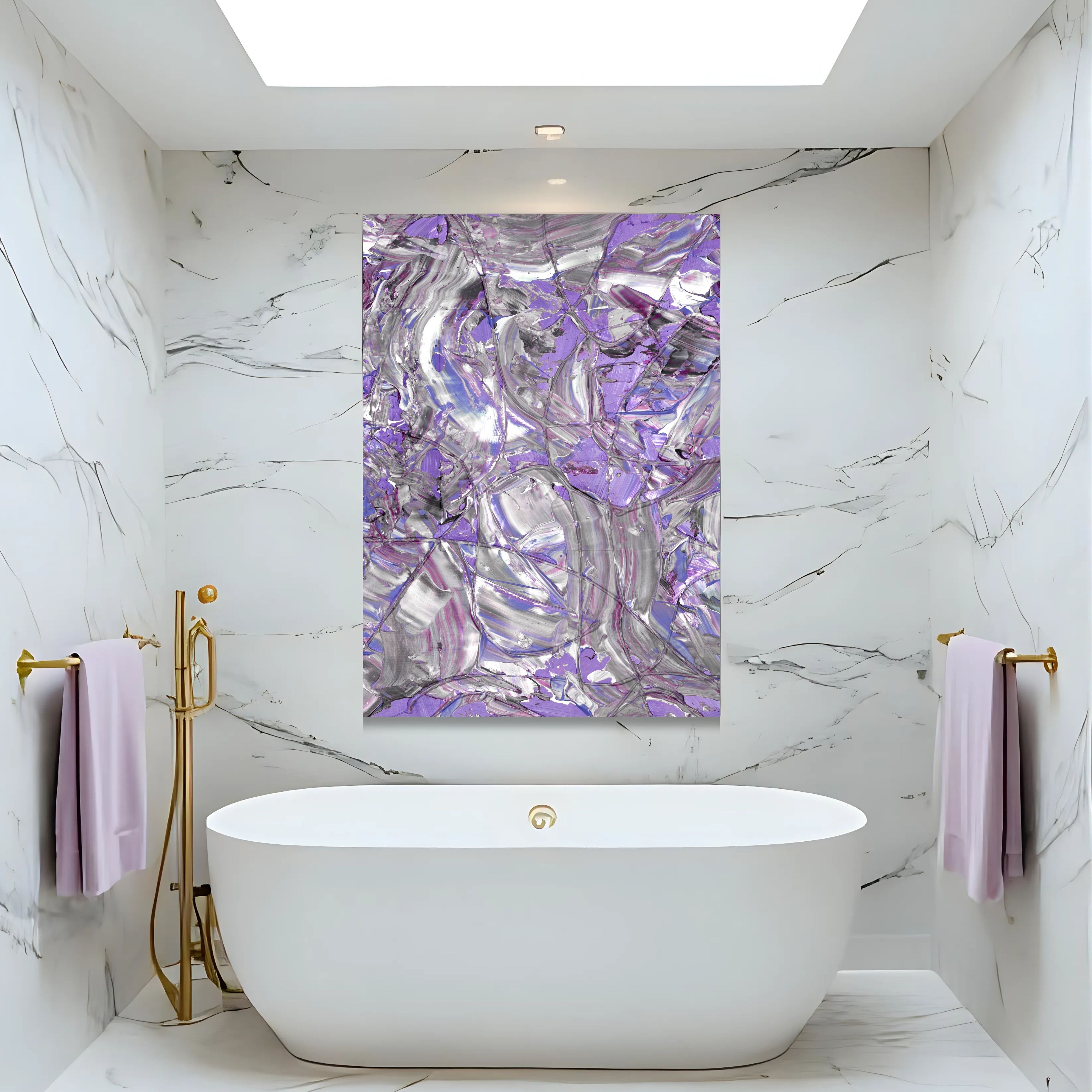 Lavender Silver Abstract Print | Metallic Purple Wall Art