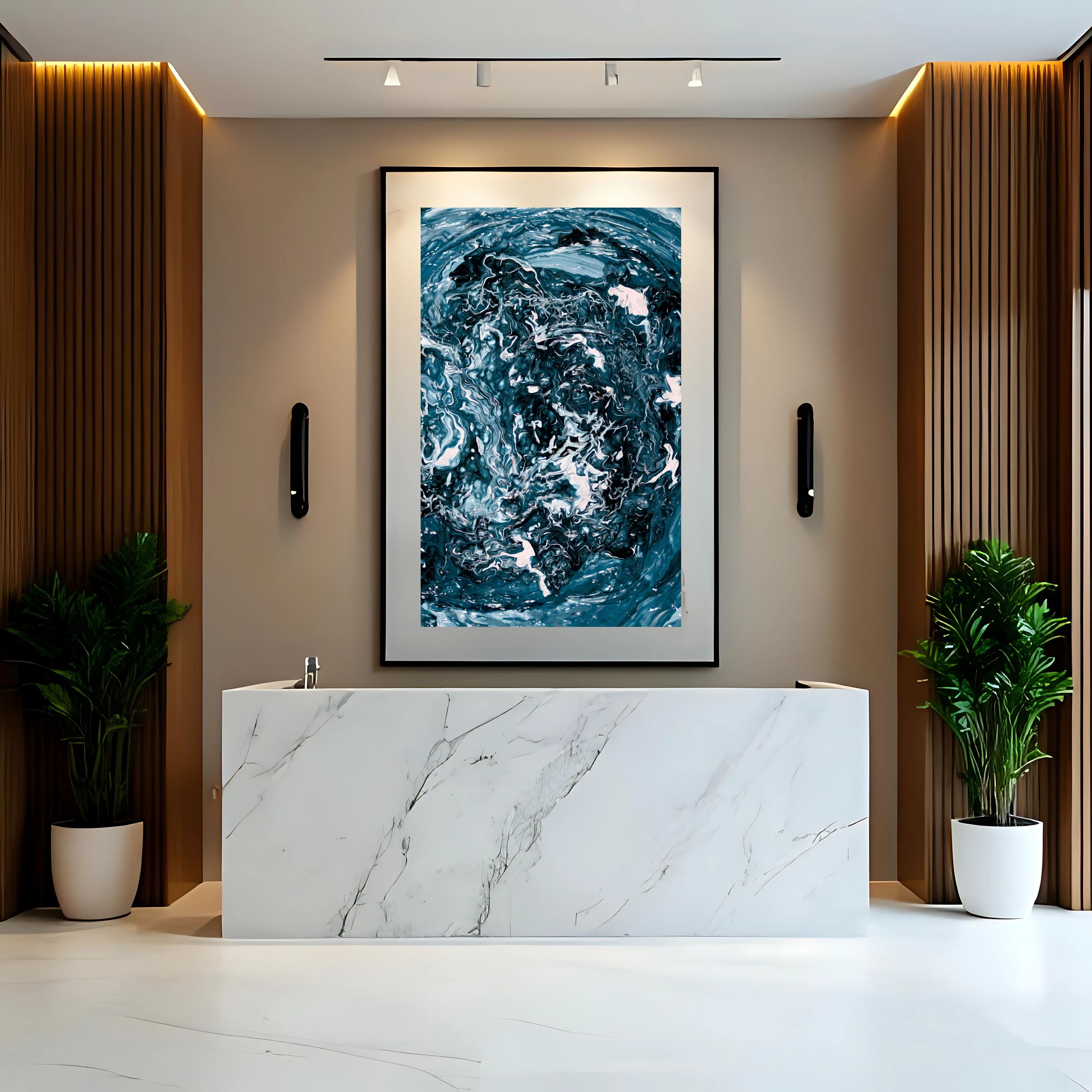 Swirling Ocean Abstract Print | Teal White Wall Art