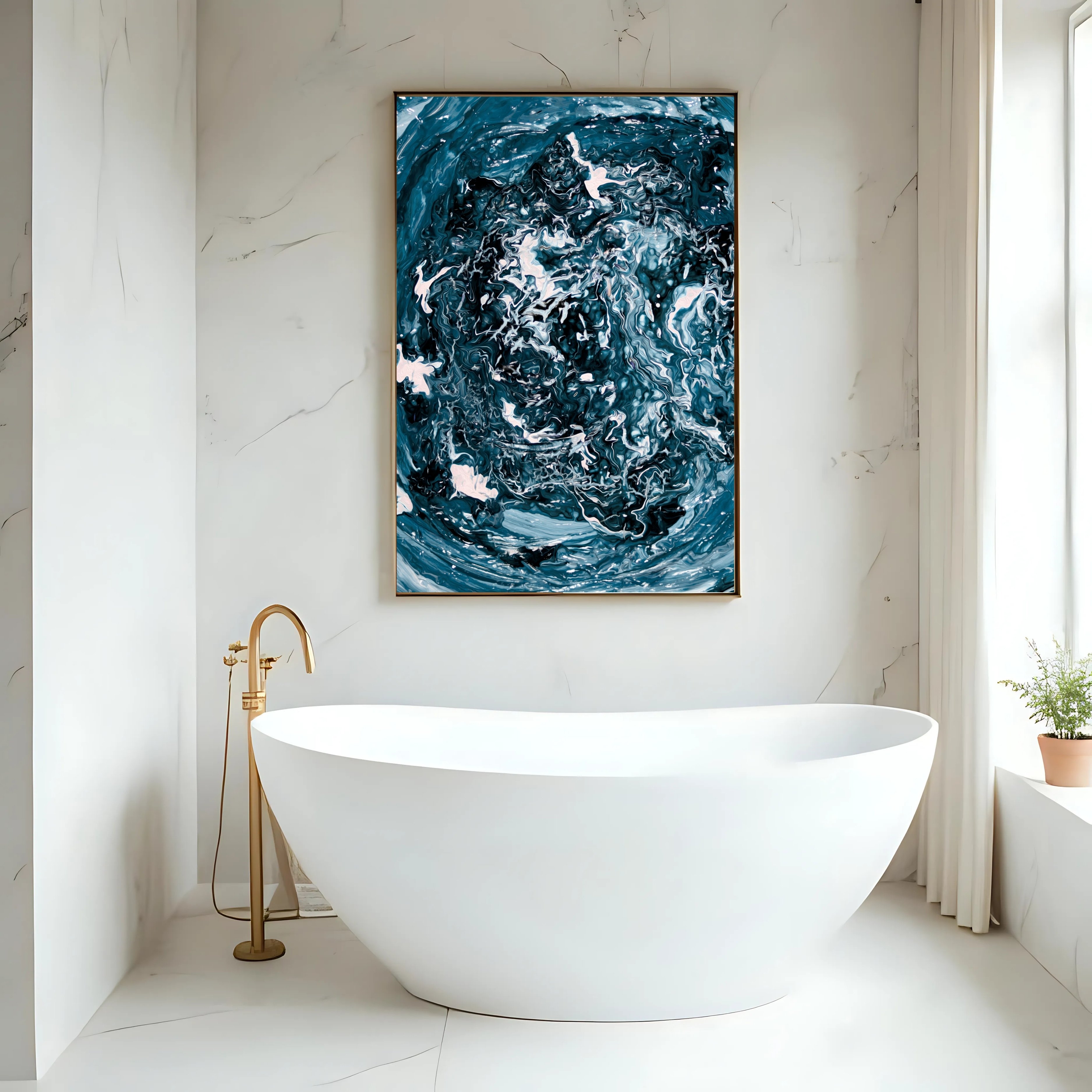 Swirling Ocean Abstract Print | Teal White Wall Art