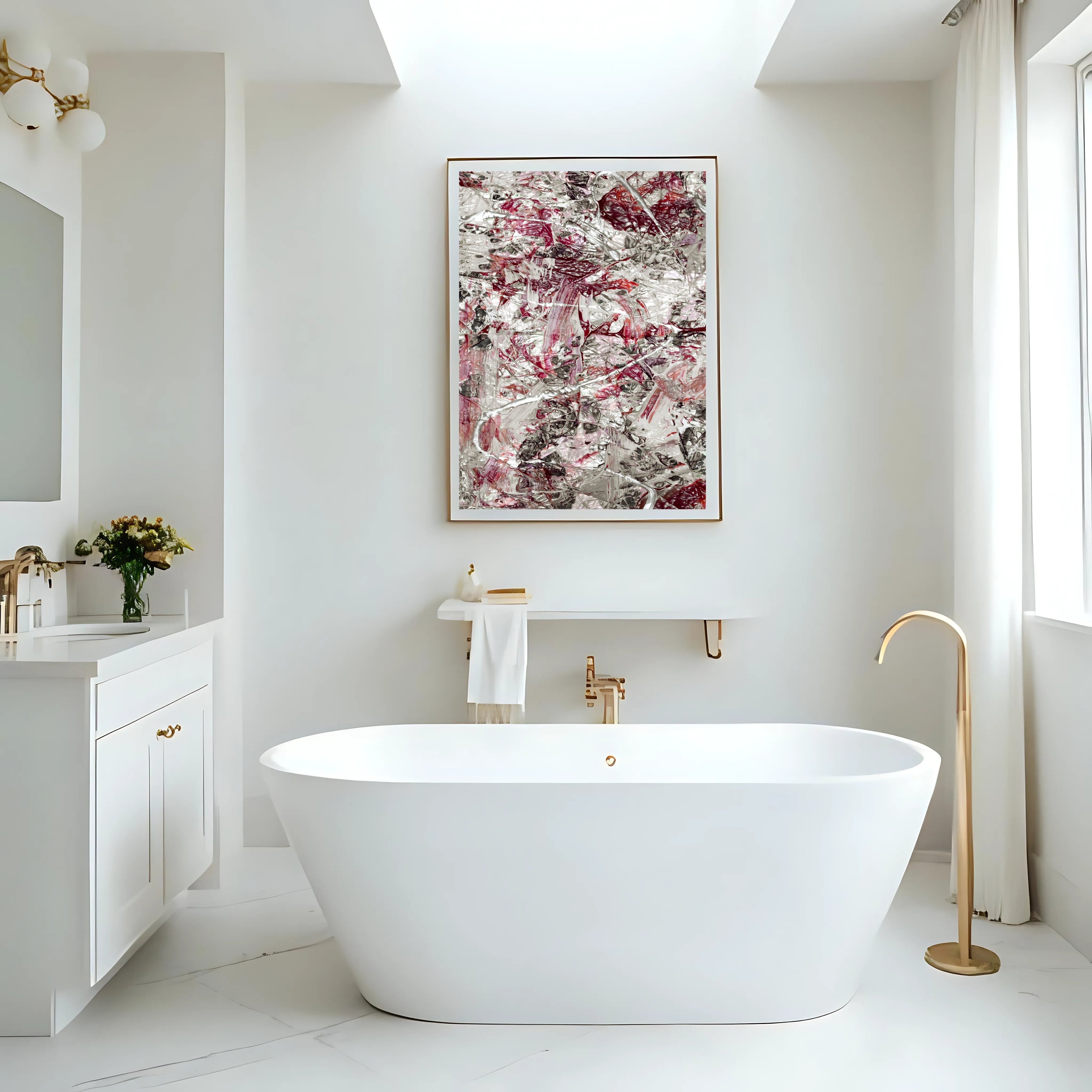 Red Silver Abstract Print | Metallic Digital Download 