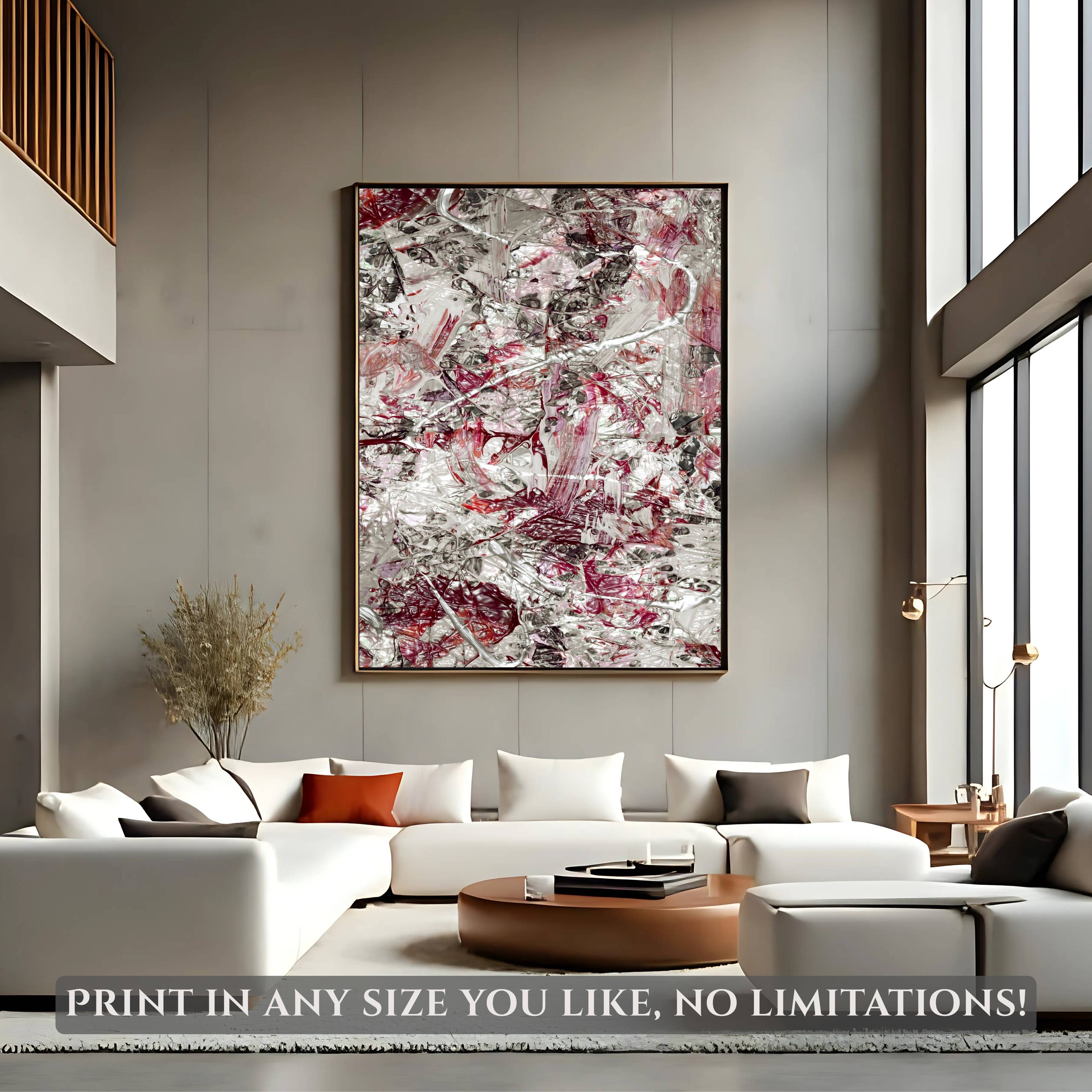 Red Silver Abstract Print | Metallic Digital Download 