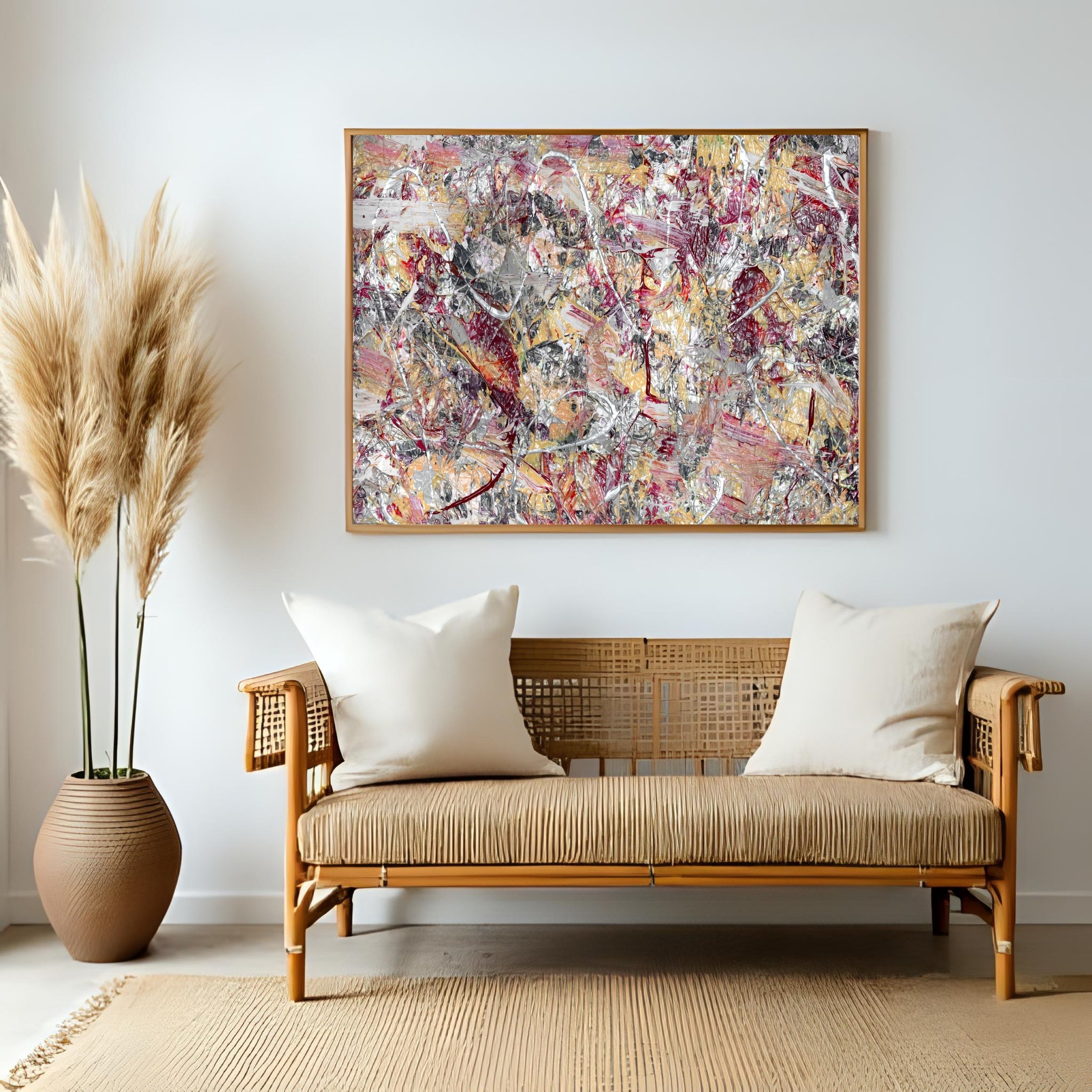 Silver Peach Abstract Print | Printable Textured Wall Art 