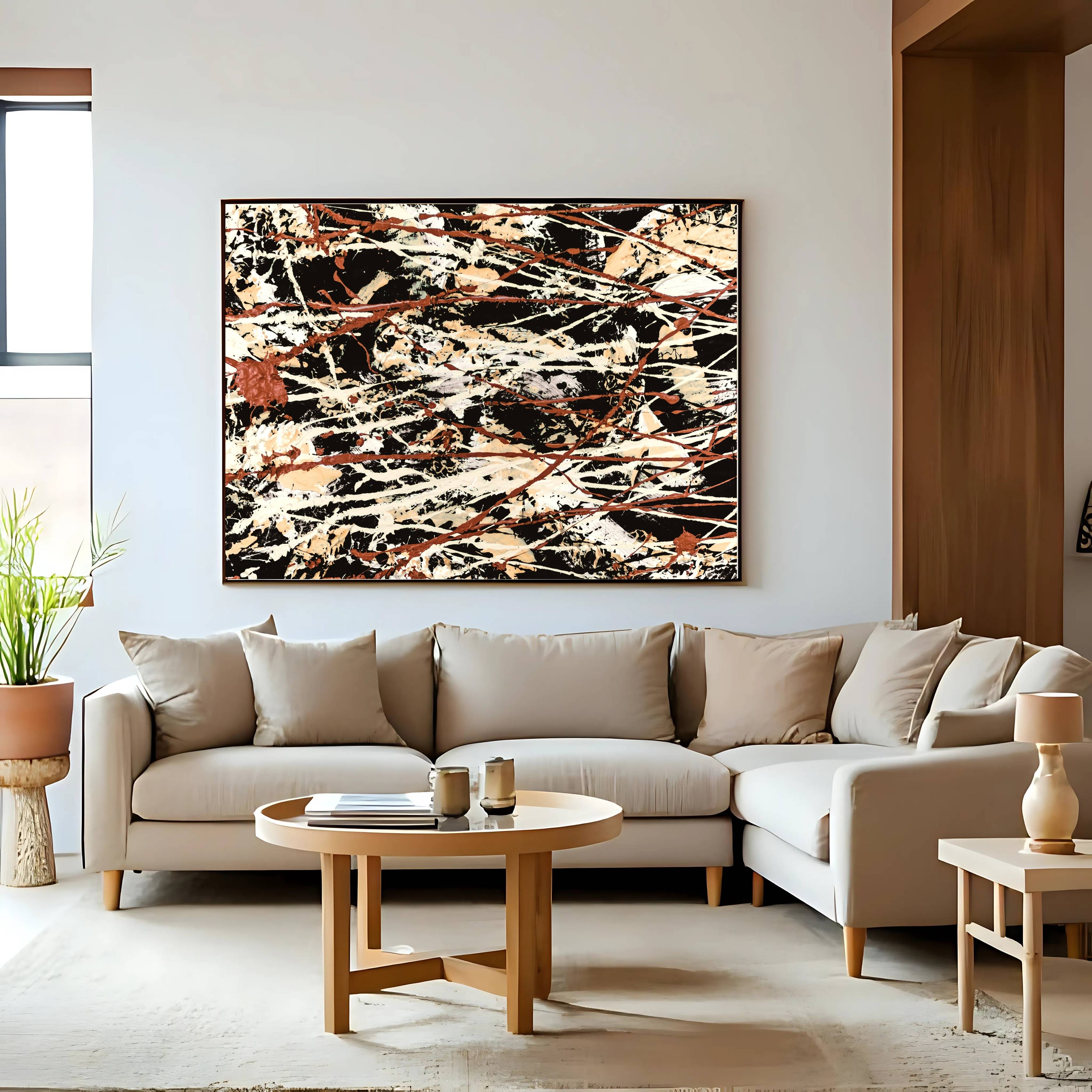 Neutral Abstract Art Print | Beige Black Digital Download 