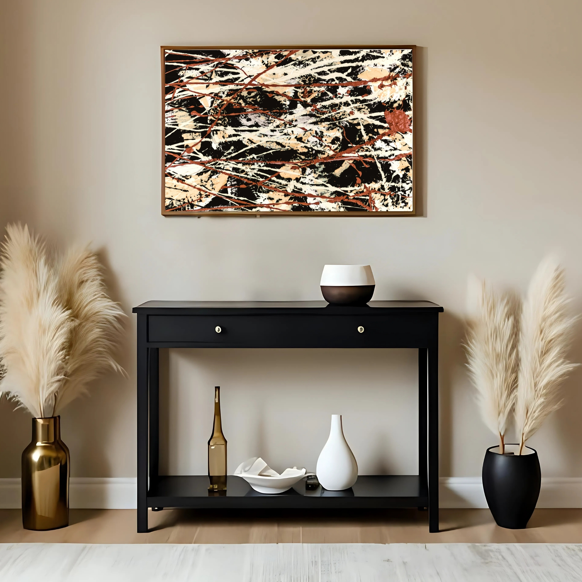 Neutral Abstract Art Print | Beige Black Digital Download 