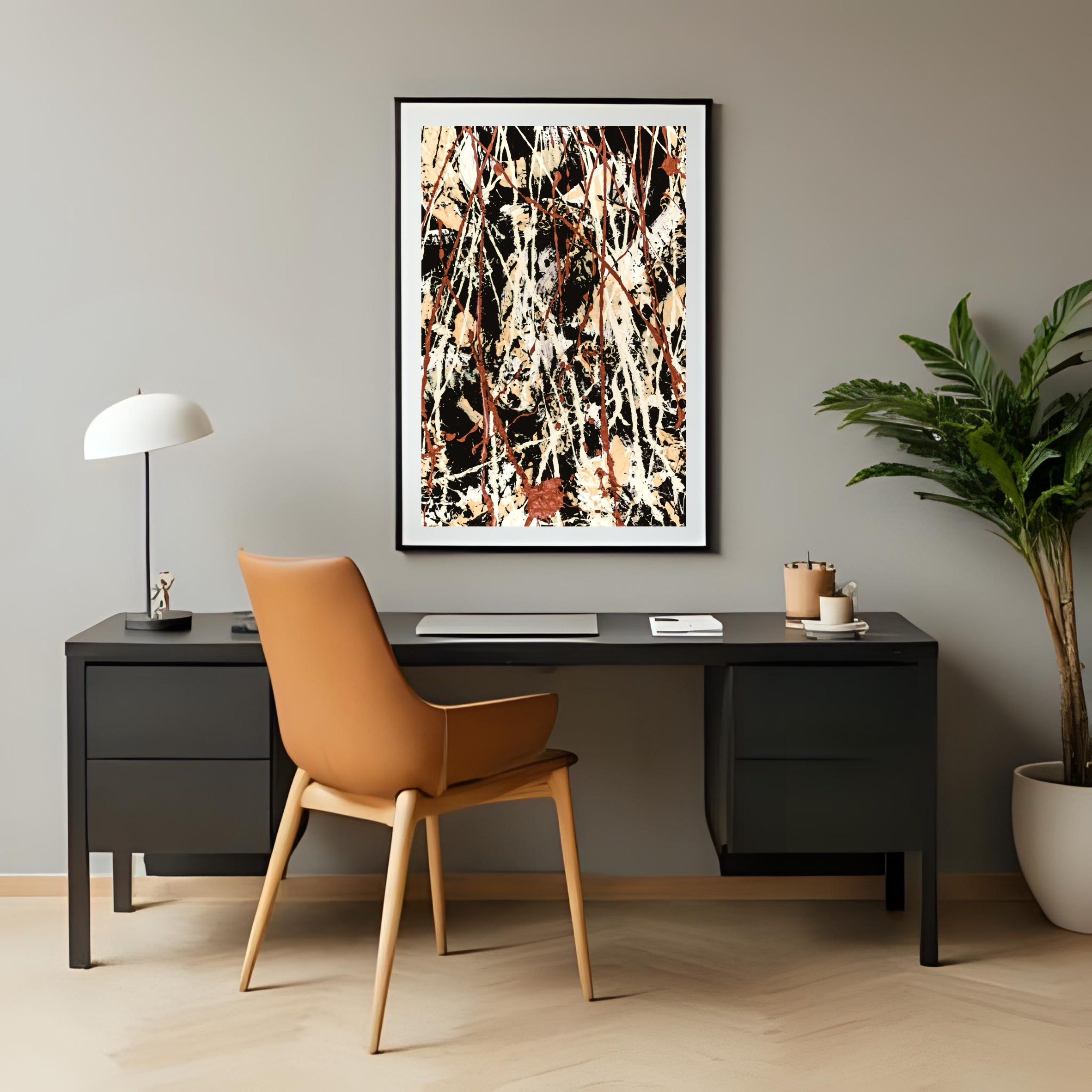 Neutral Abstract Art Print | Beige Black Digital Download 