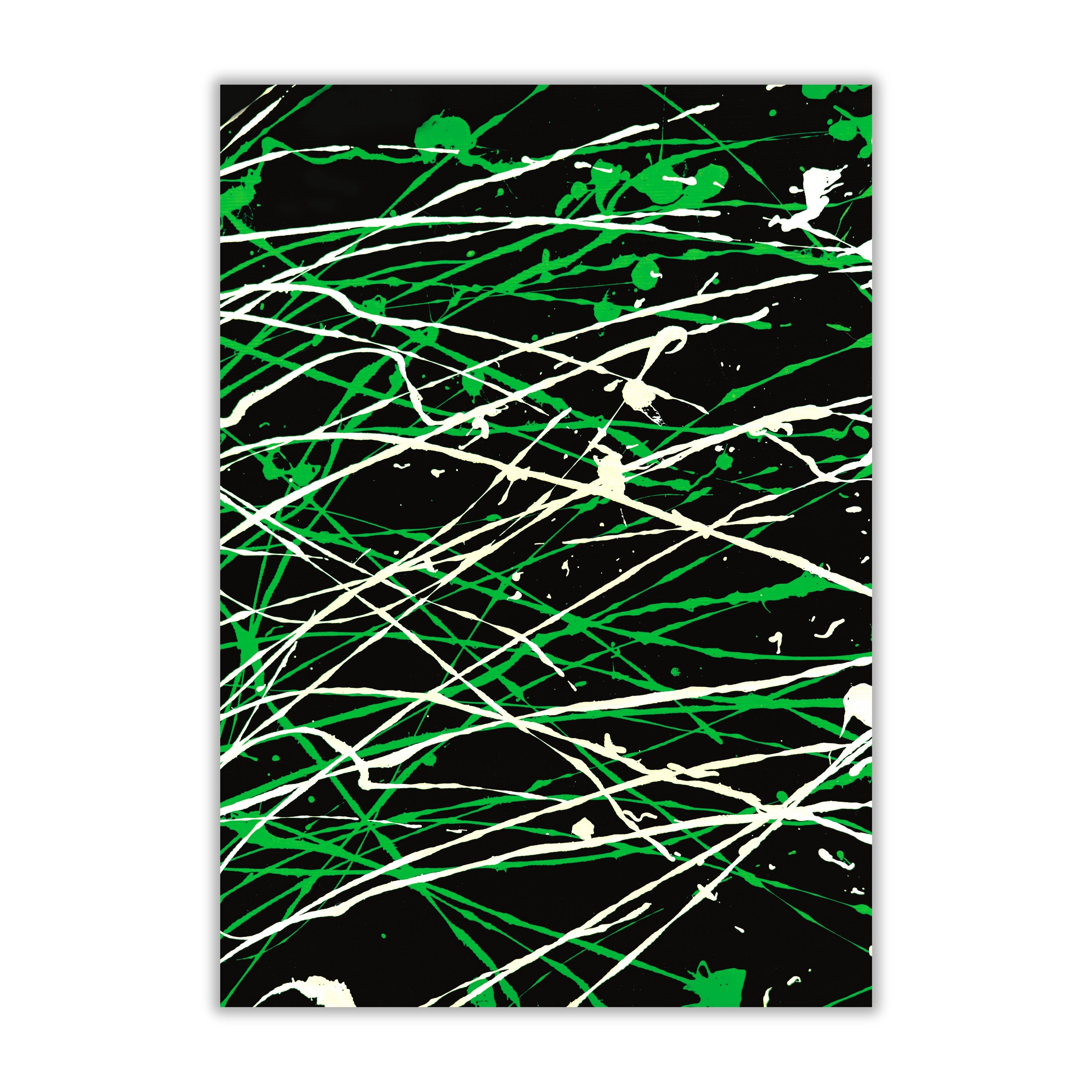 Green Black White Drip Art | Modern Splatter Wall Decor